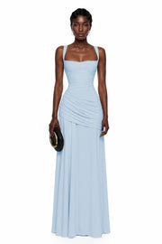 Sanne Blue Square Neck Ruched Maxi Dress
