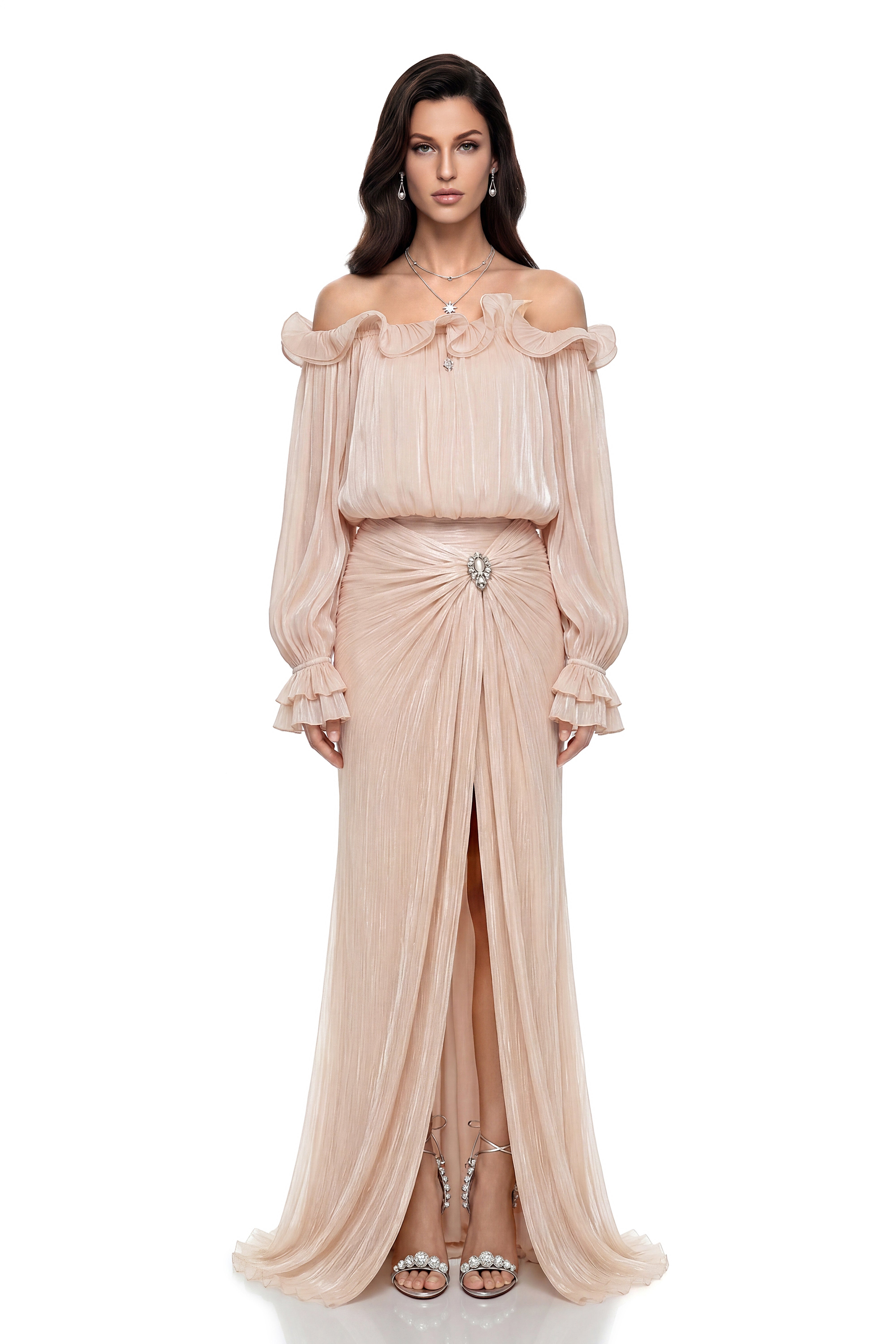 Sappho Champagne Off Shoulder Ruffled Blouse