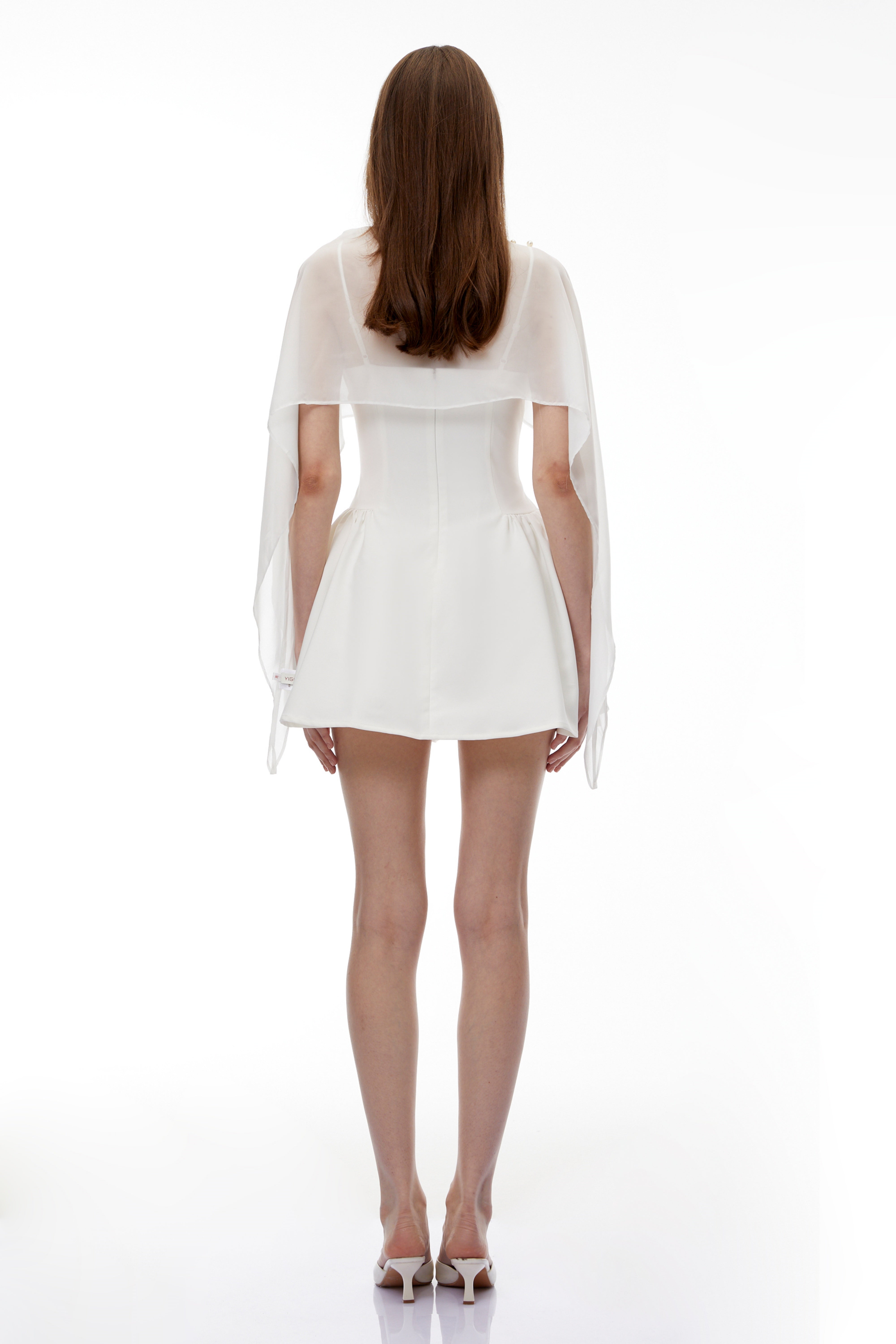 Sarah White Cinched Waist Mini Dress with Cape