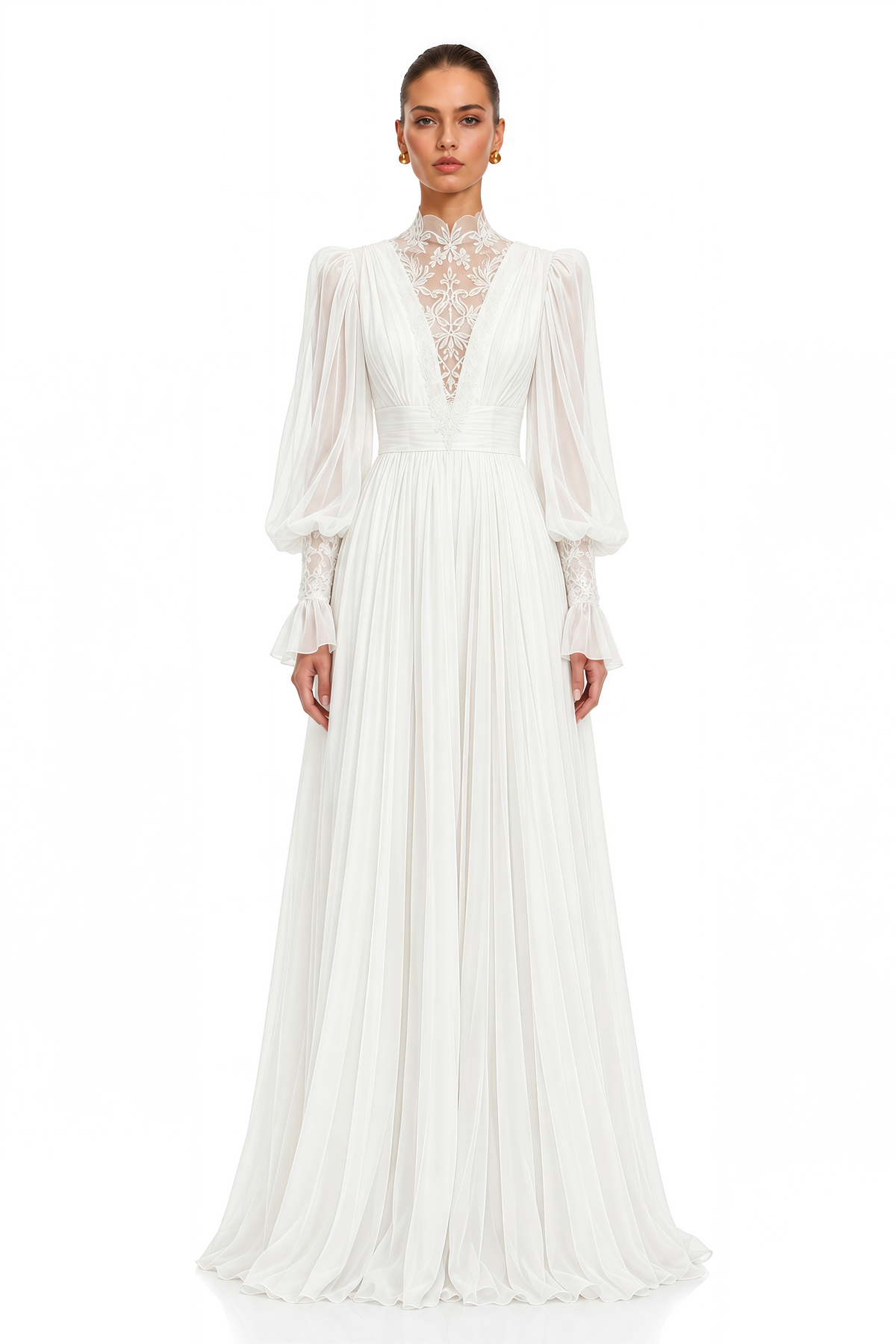 saskia white lace high neck long sleeve maxi dress