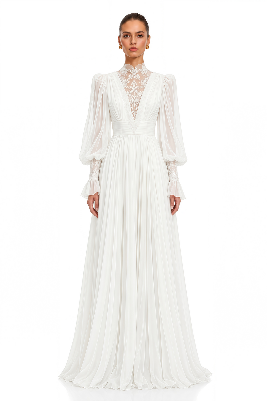 saskia white lace high neck long sleeve maxi dress