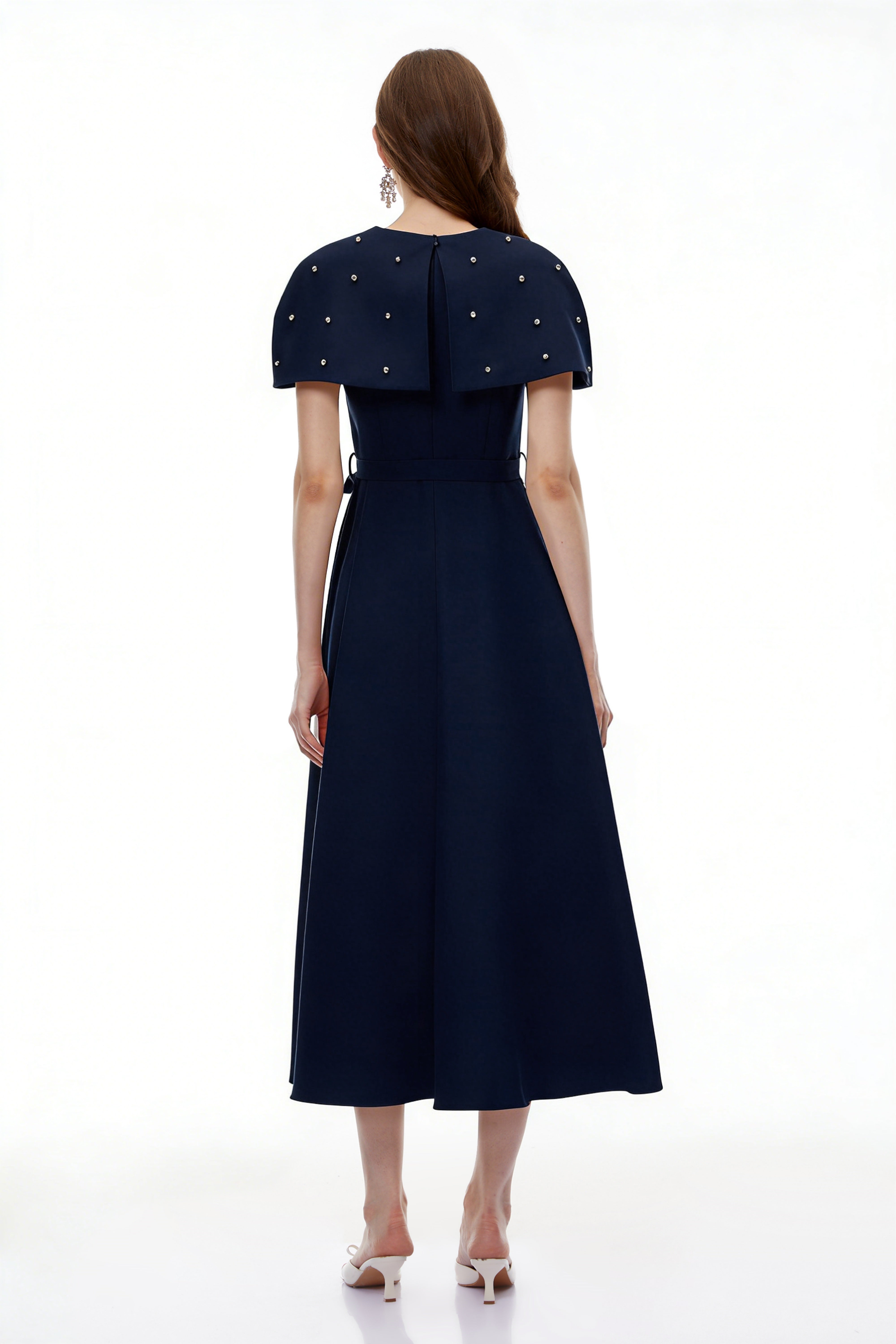 Sawda Blue Embellished Midi Dress with Cape