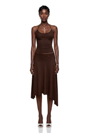 Sawda Brown Lace Panel Top & Skirt Set