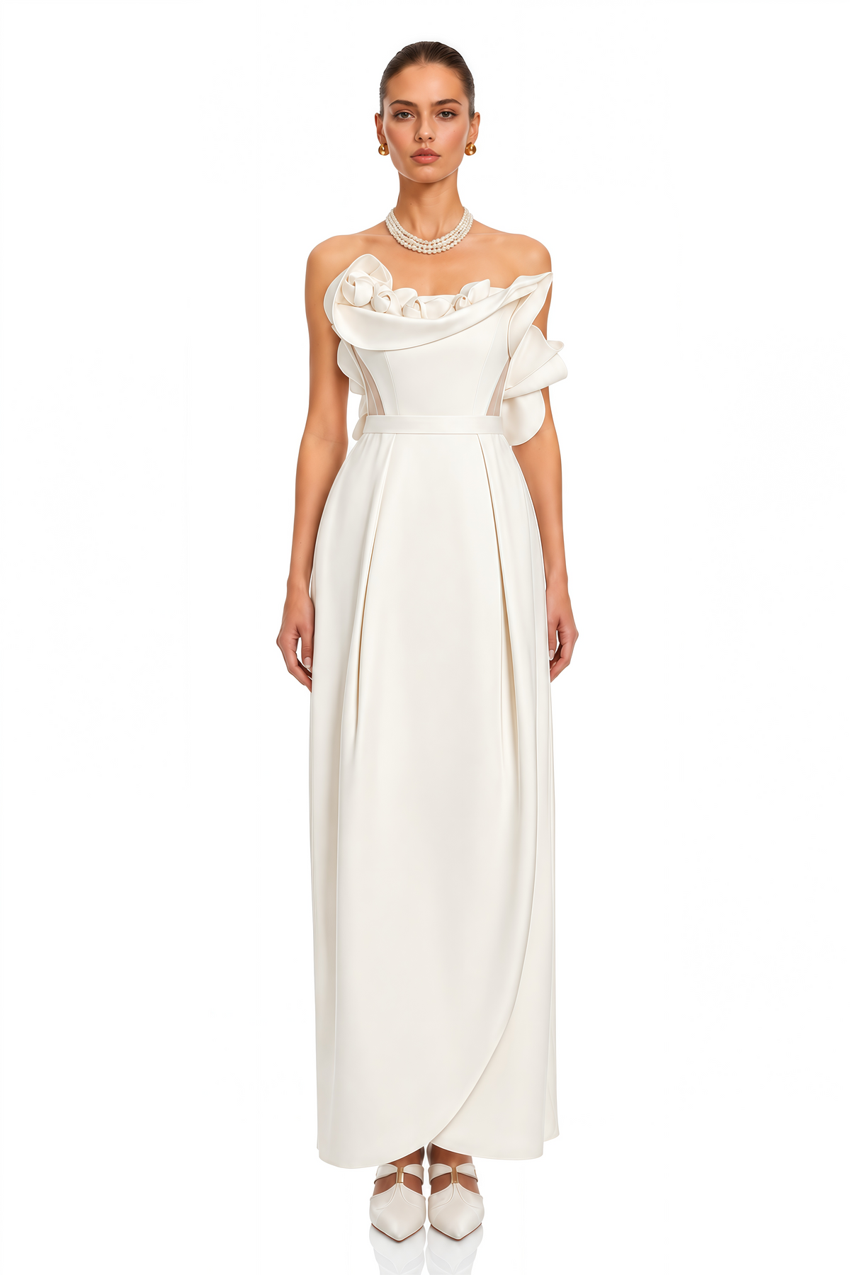 sayara white 3d floral off shoulder maxi dress