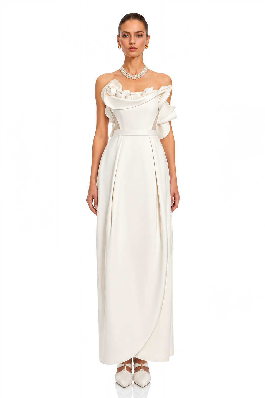 sayara white 3d floral off shoulder maxi dress