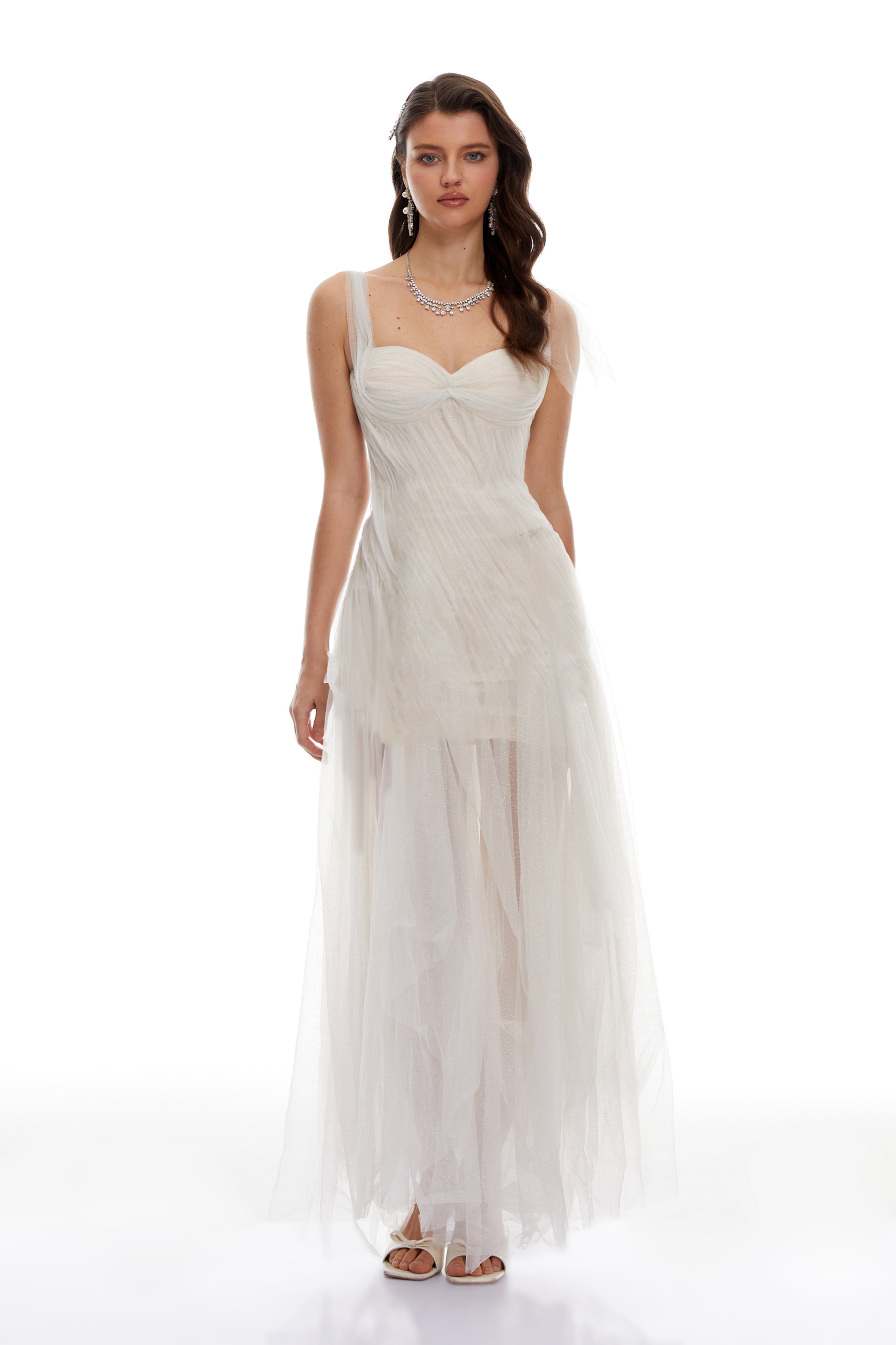Scarlett White Tulle Corset Maxi Dress (Final Sale-US Only)