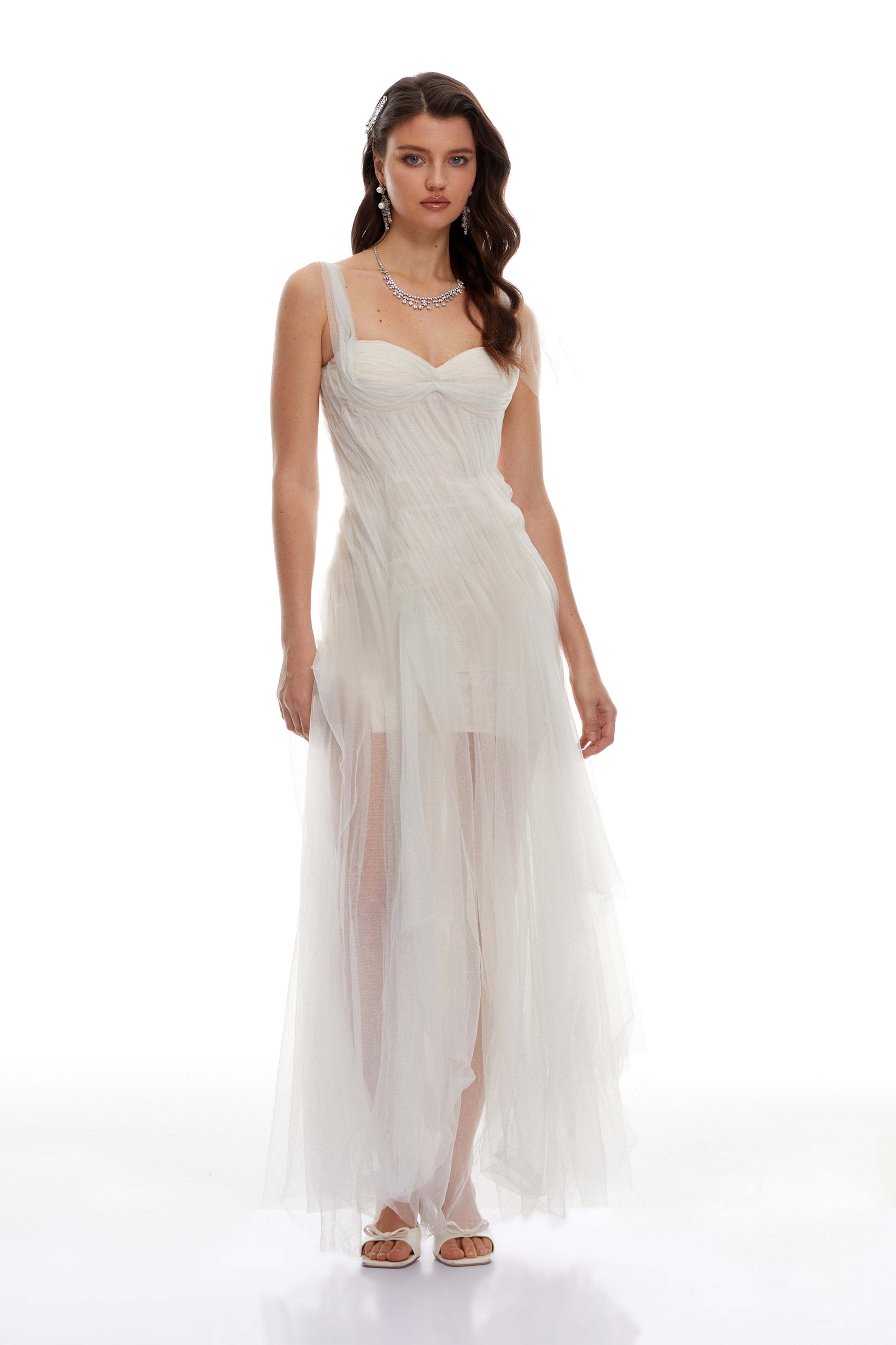 Scarlett White Tulle Corset Maxi Dress (Final Sale-US Only)