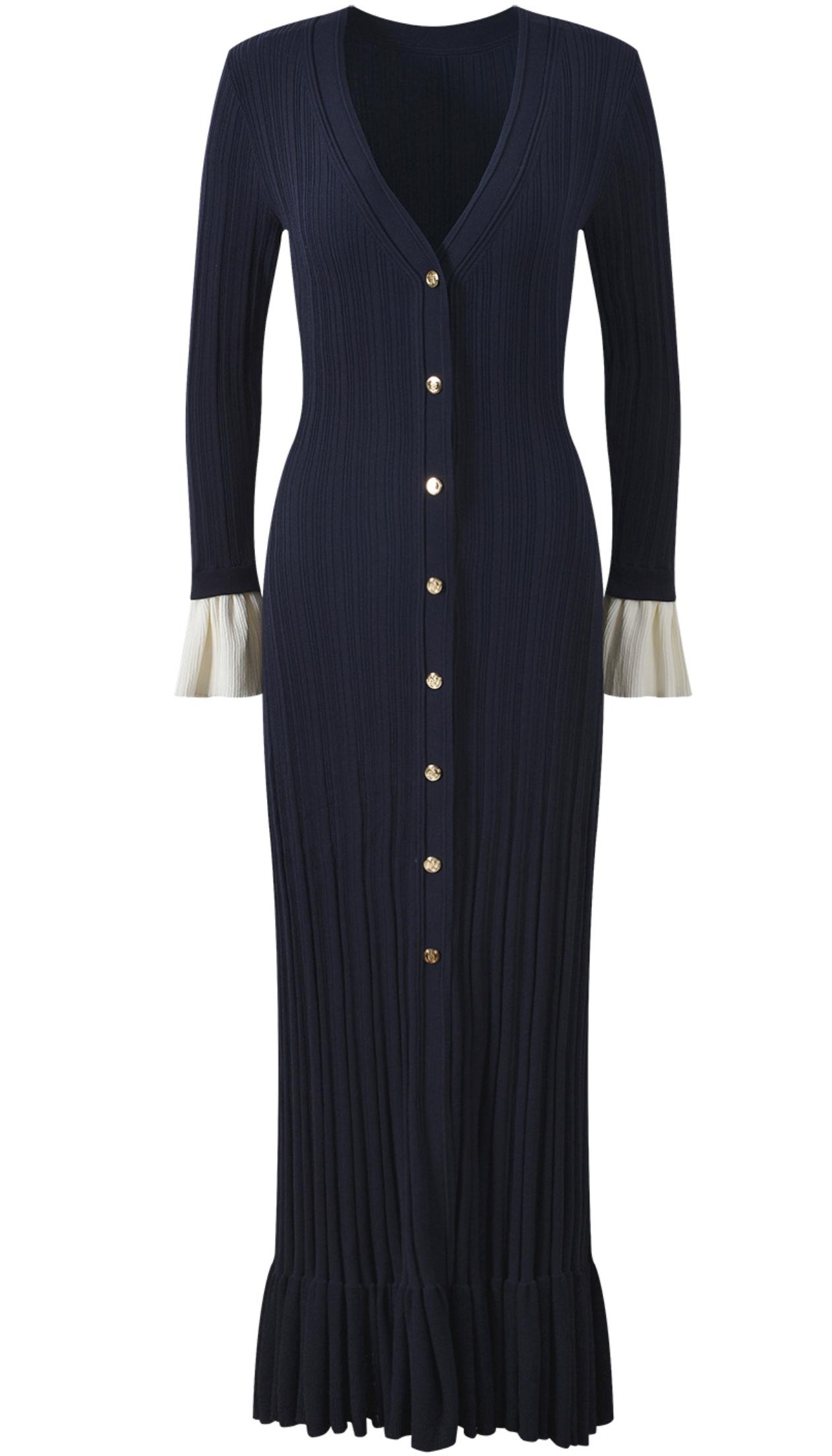 MADDY LION CREPE LONG SLEEVE MIDI DRESS TWO-TONE JERSEY - BLACK