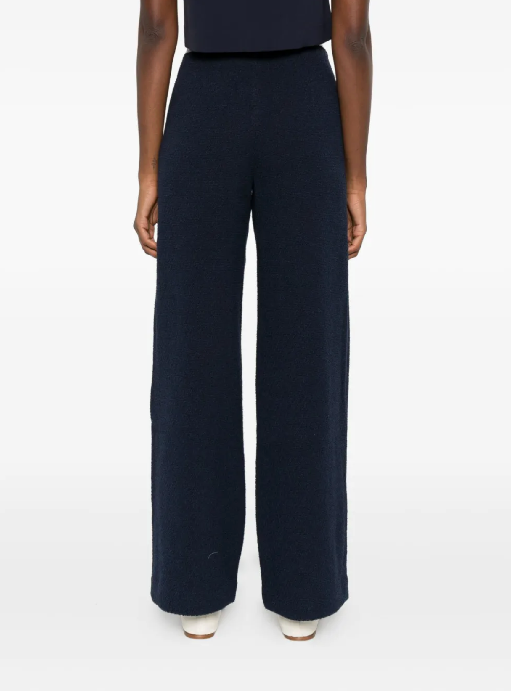 MADDY NAVY TWEED STRAIGHT-LEG TROUSERS WITH GOLD BUTTONS- NAVY