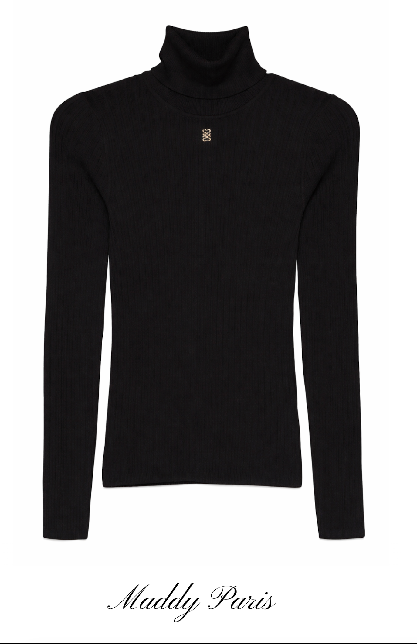 SANDRO Ribbed-Knit Turtleneck Jumper with Silver Embossed Detail – Black