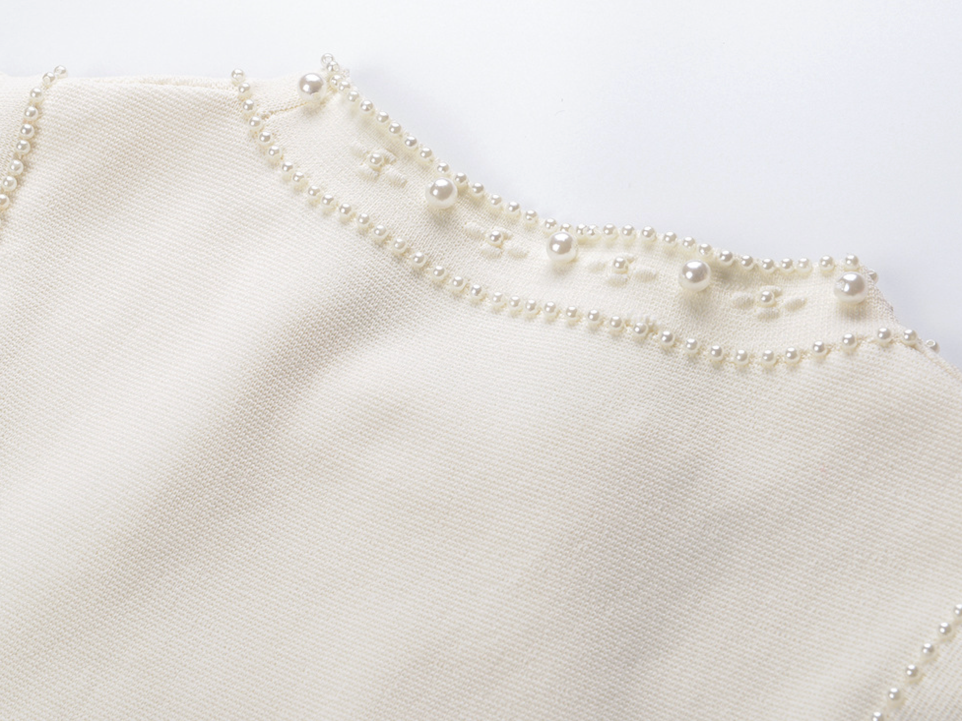 SANDRO Donatienne white faux-pearl knitted maxi dress - Beige