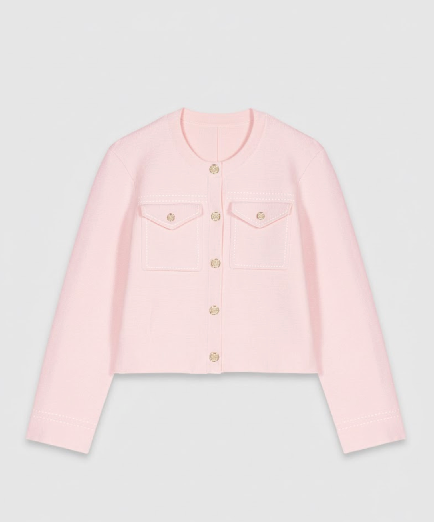 MADDY PINK TOPSTITCHED CROPPED CARDIGAN WITH PATCH POCKETS AND GOLD BUTTONS - PINK