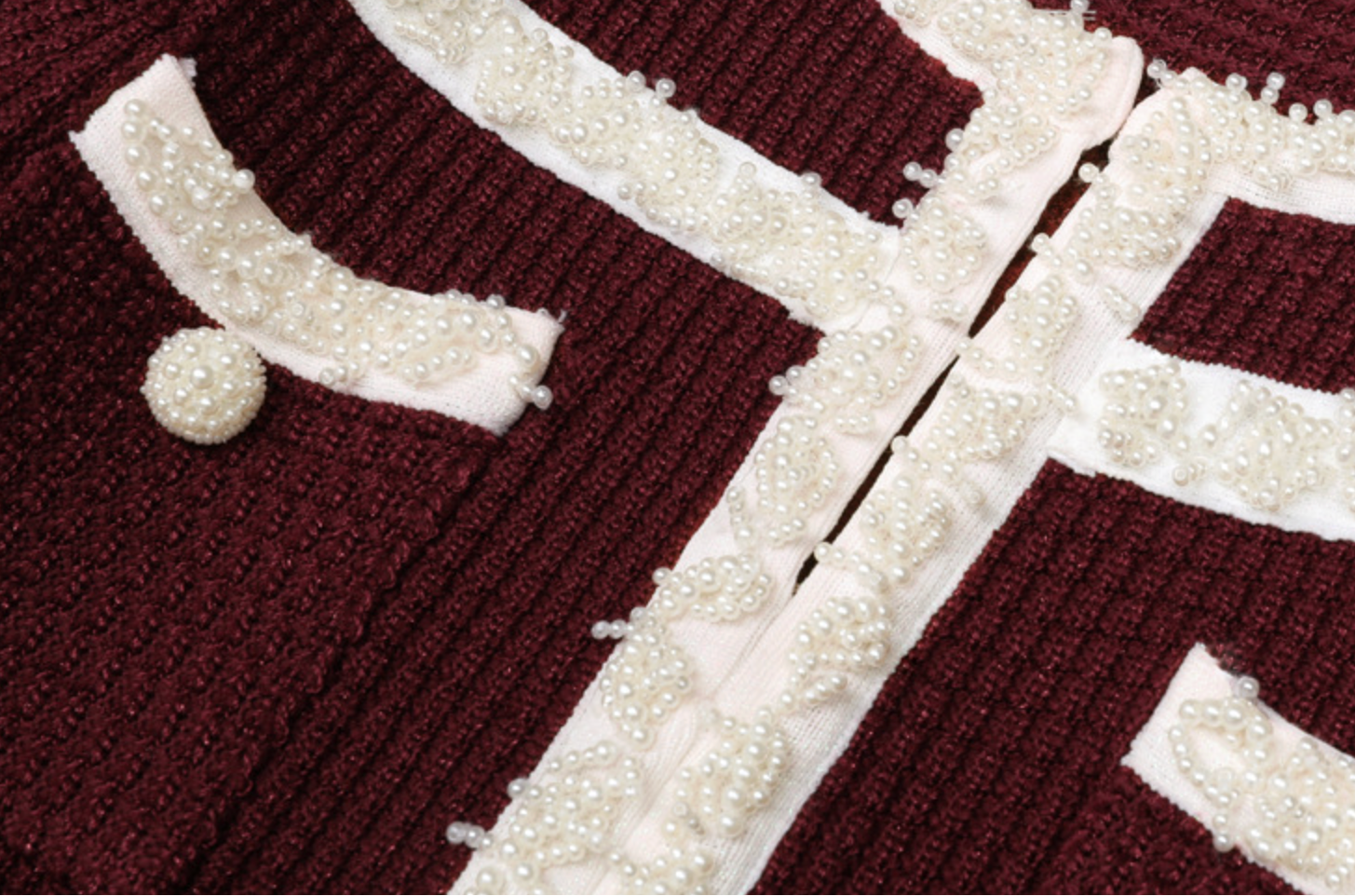 Burgundy Pearl Trim Knit Midi Dress