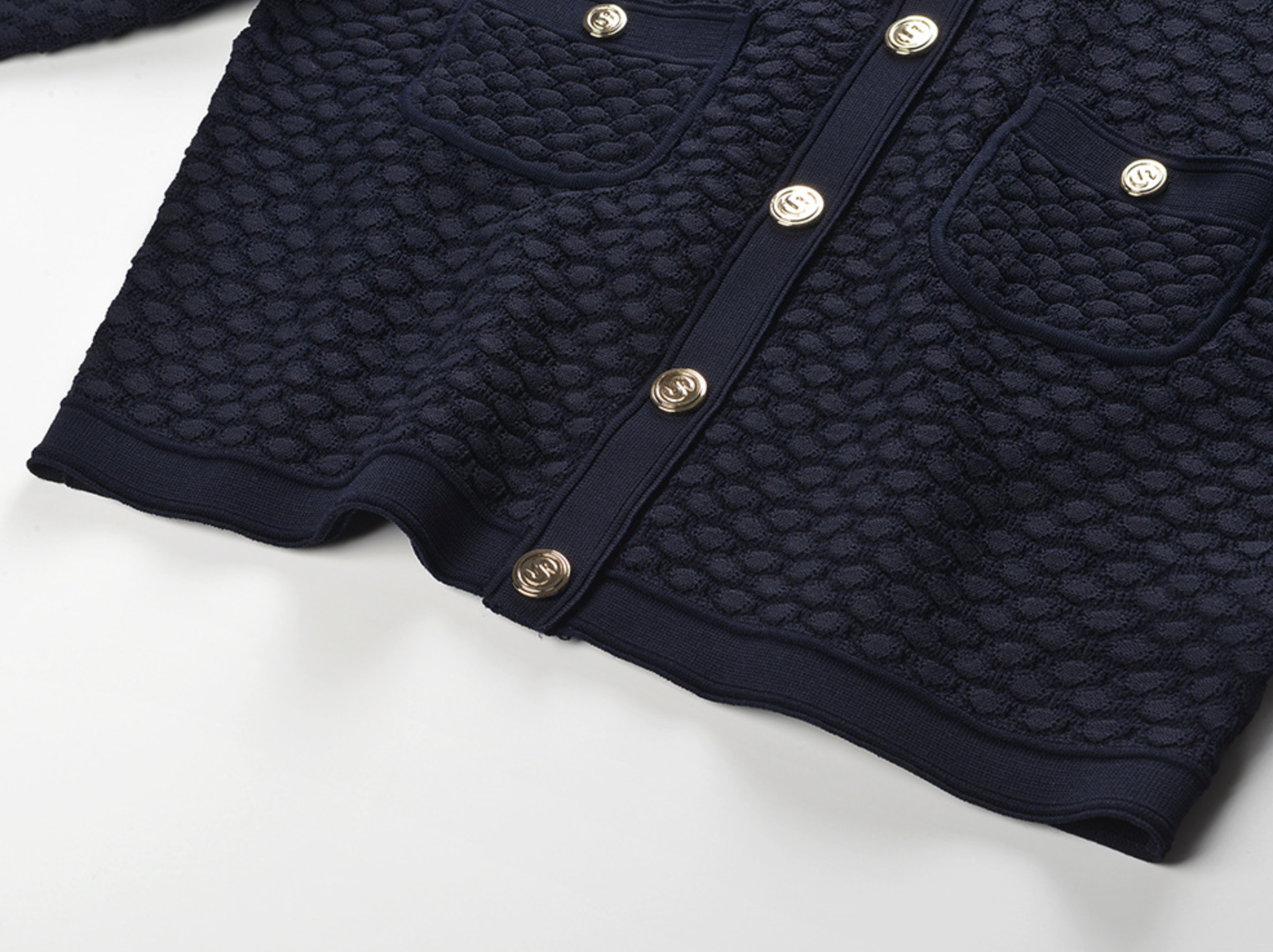 SANDRO IRINA DARK BLUE CROCHET KNIT CARDIGAN SWEATER TOP WITH GOLD BUTTONS - Dark blue