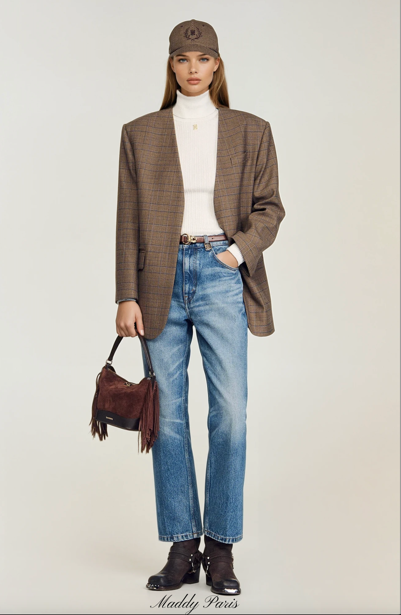 SANDRO Ribbed-Knit Turtleneck Jumper with Silver Embossed Detail – White