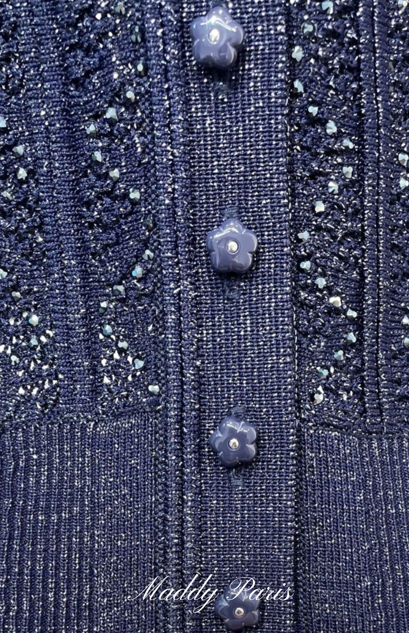 Sandro Strass Knit Cropped Cardigan & Rhinestone Knit Maxi Skirt Set - Dark Blue