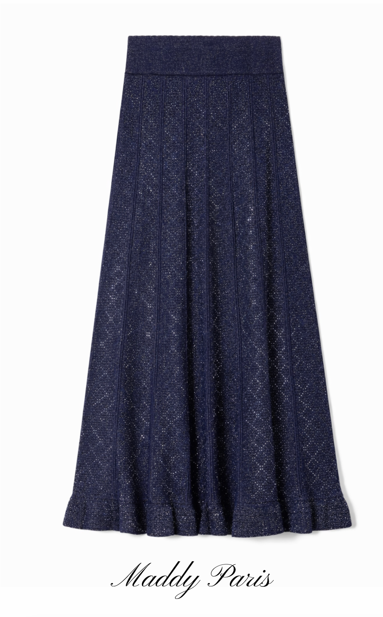 Sandro Strass Knit Cropped Cardigan & Rhinestone Knit Maxi Skirt Set - Dark Blue