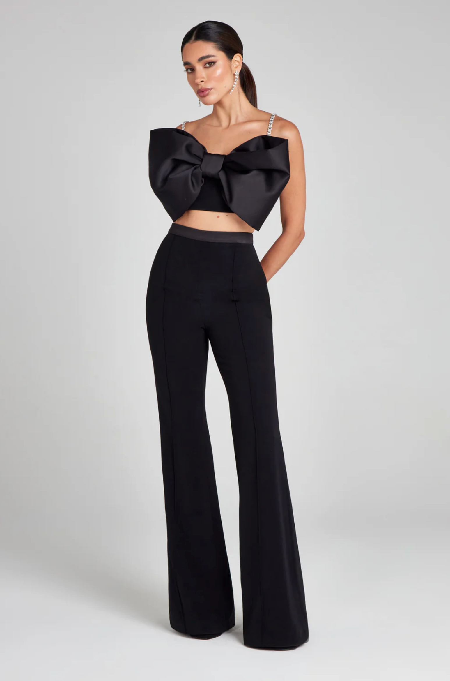Solène bowknot scoop-back top in Black