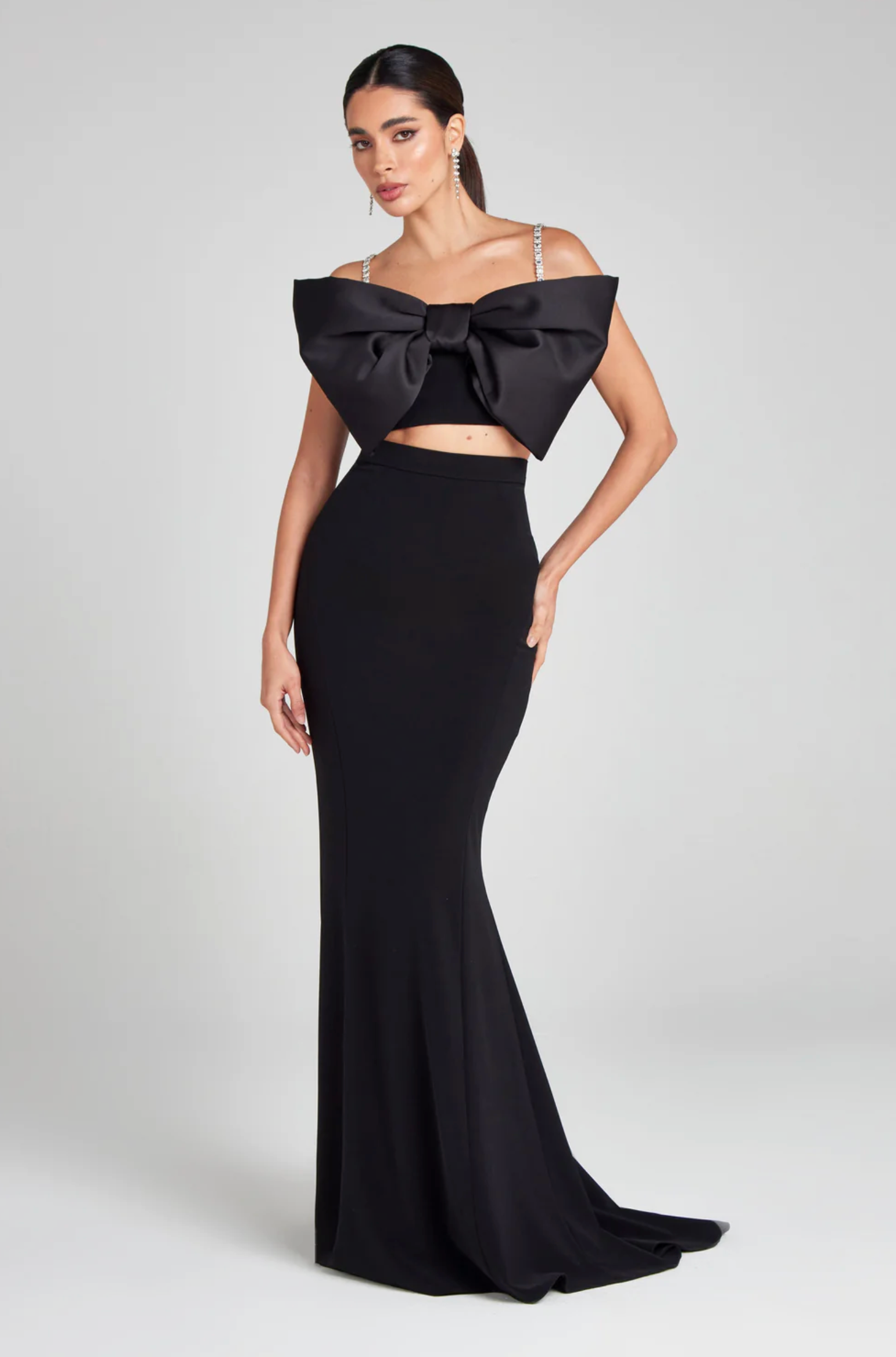 Solène bowknot scoop-back top in Black