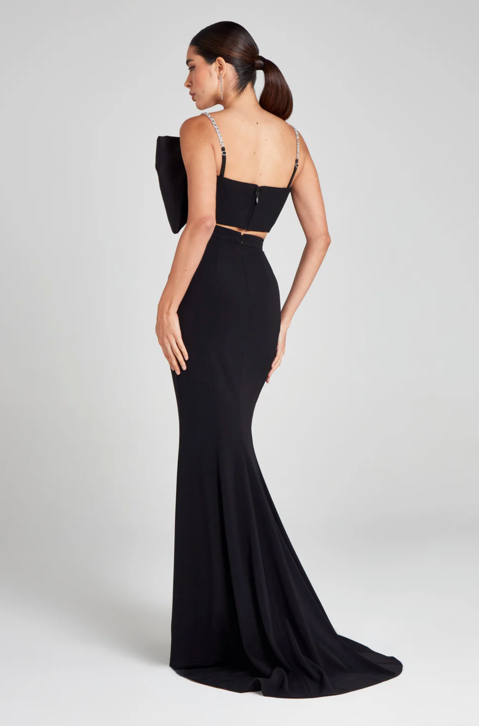 Solène bowknot scoop-back top in Black