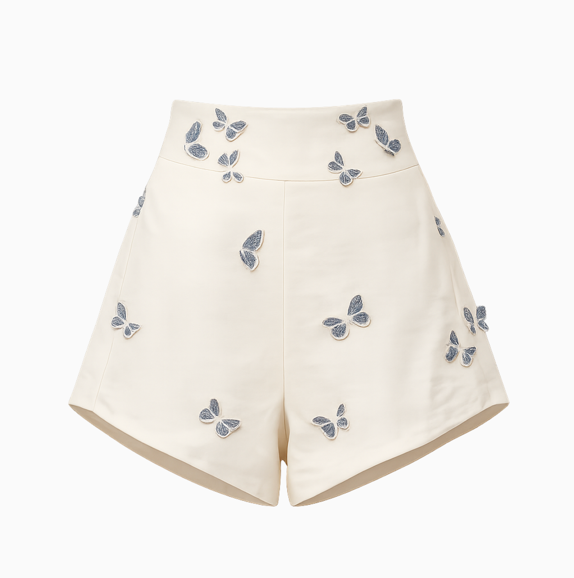 Ophélie White Butterfly Embroidered Shirt & Shorts Set