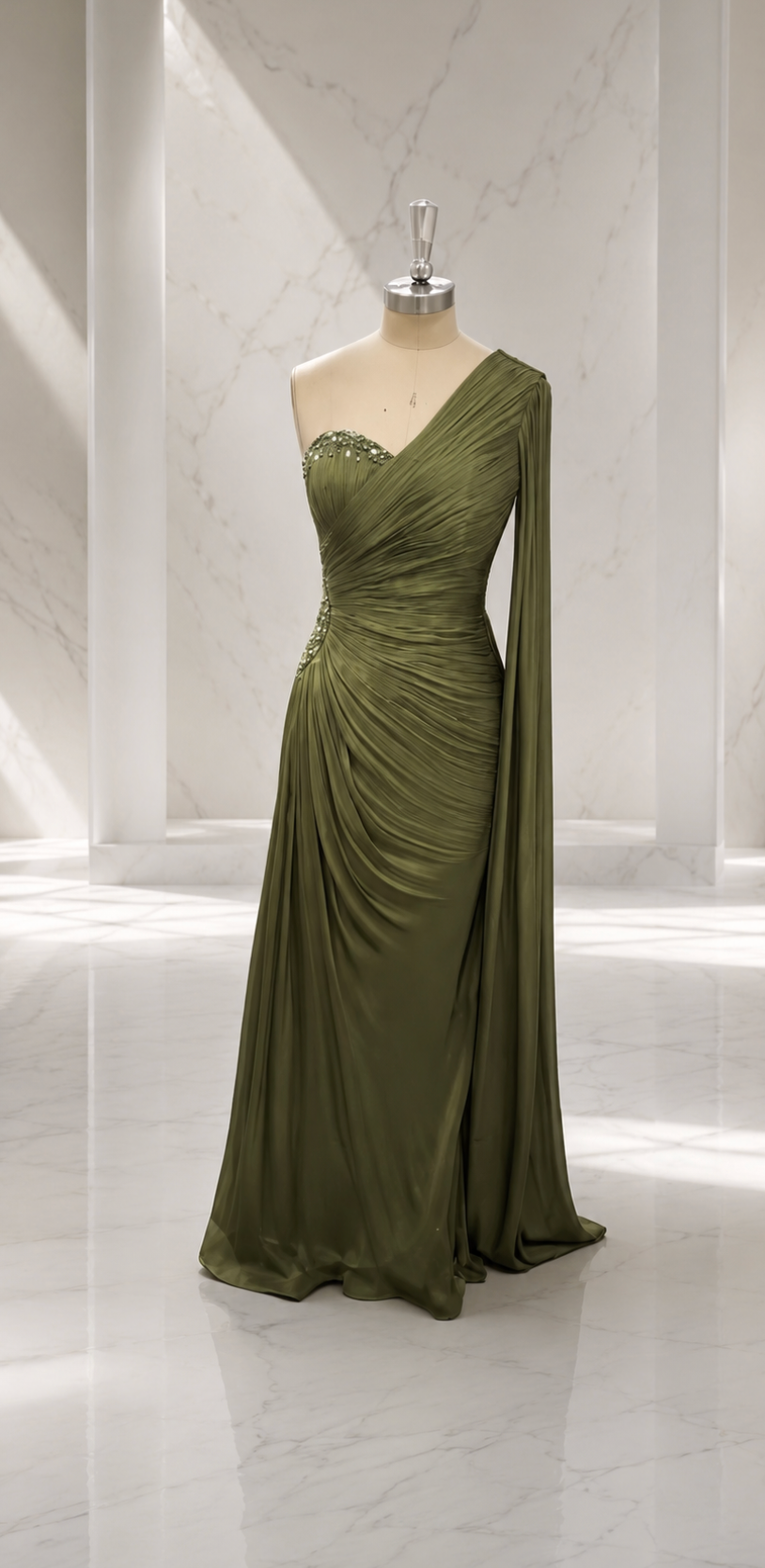 Katrin Green One Shoulder Ruched Maxi Dress