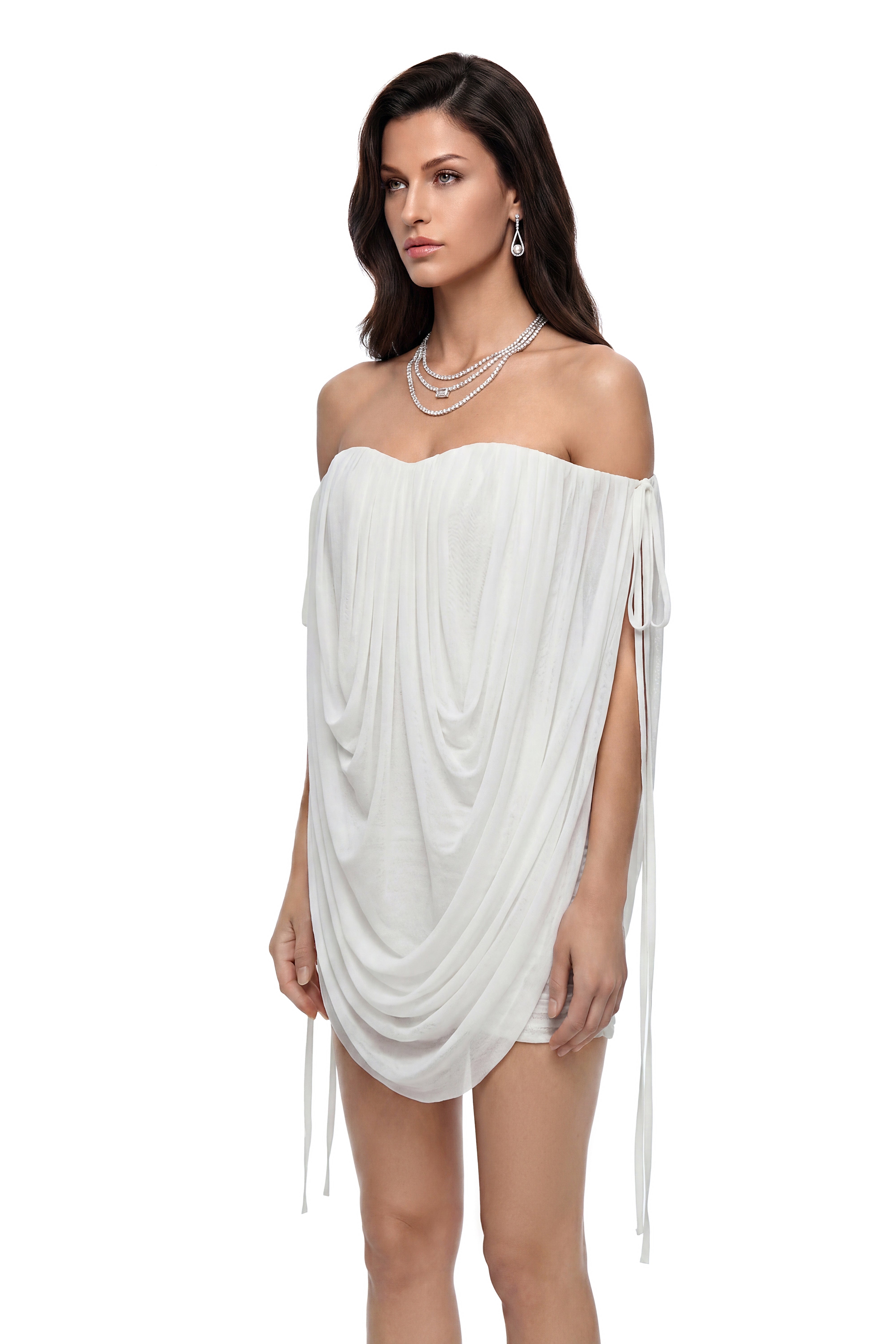 Semele White Off Shoulder Ruched Top