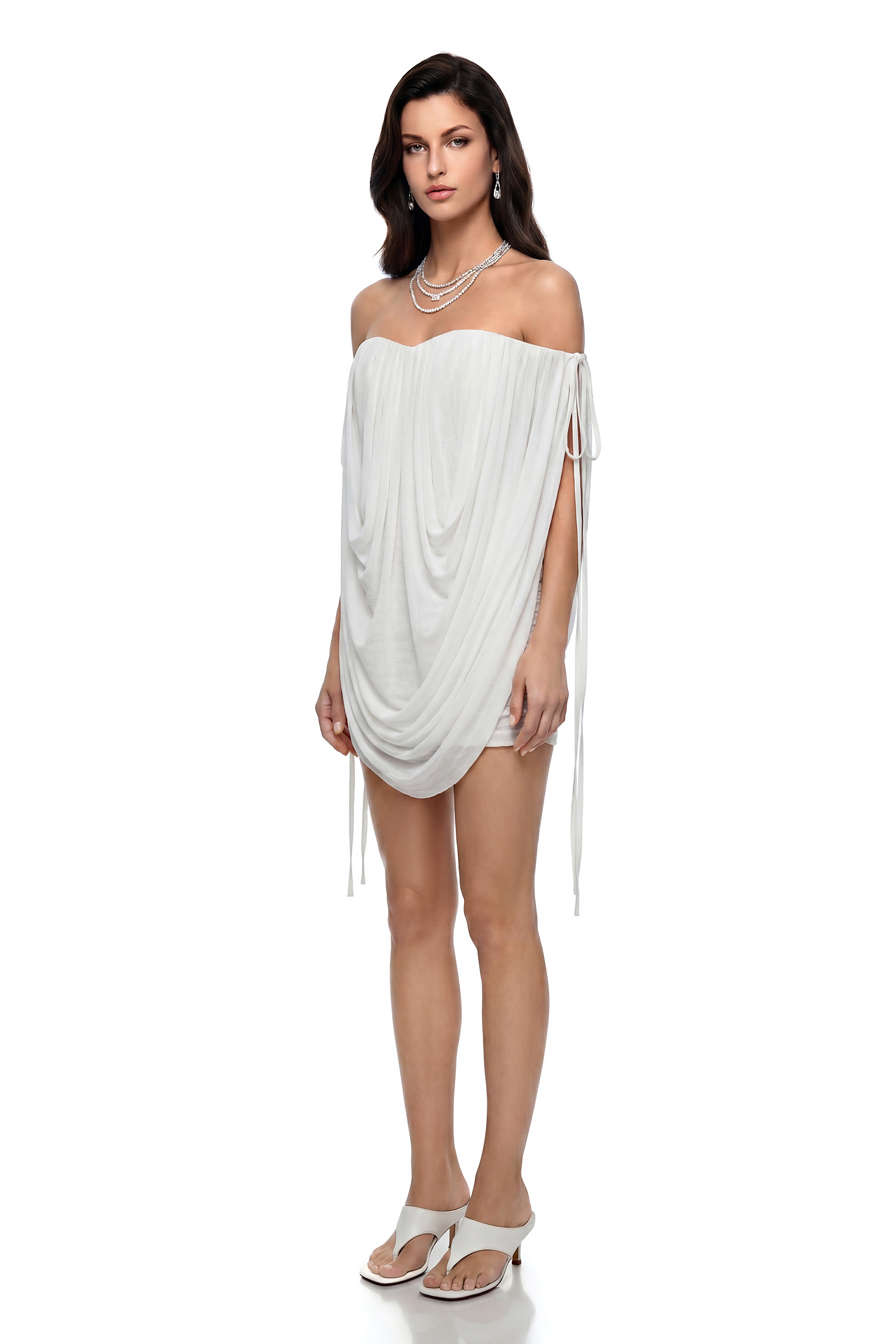 Semele White Off Shoulder Ruched Top