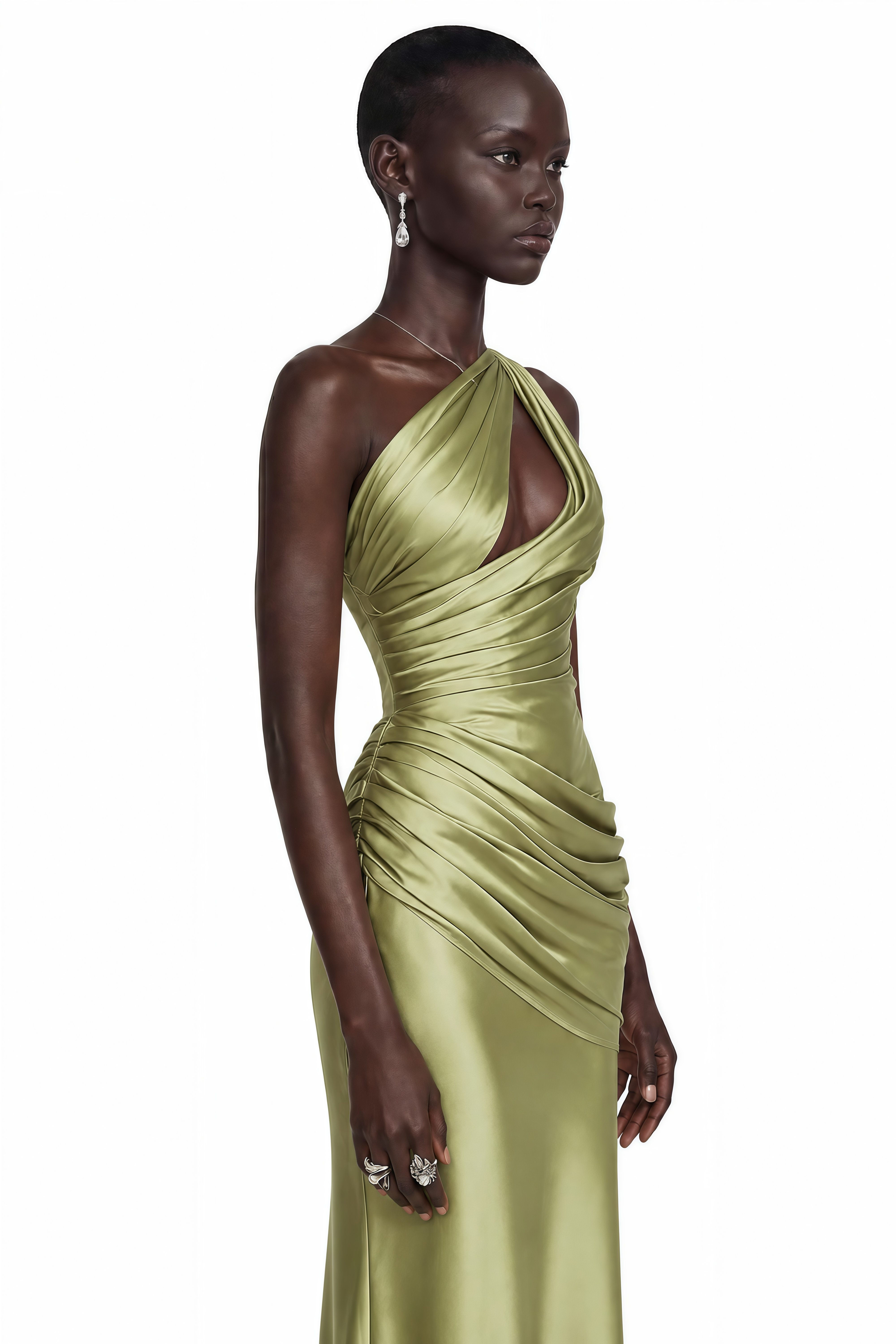 Seraphina Green One Shoulder Cut-Out Maxi Dress