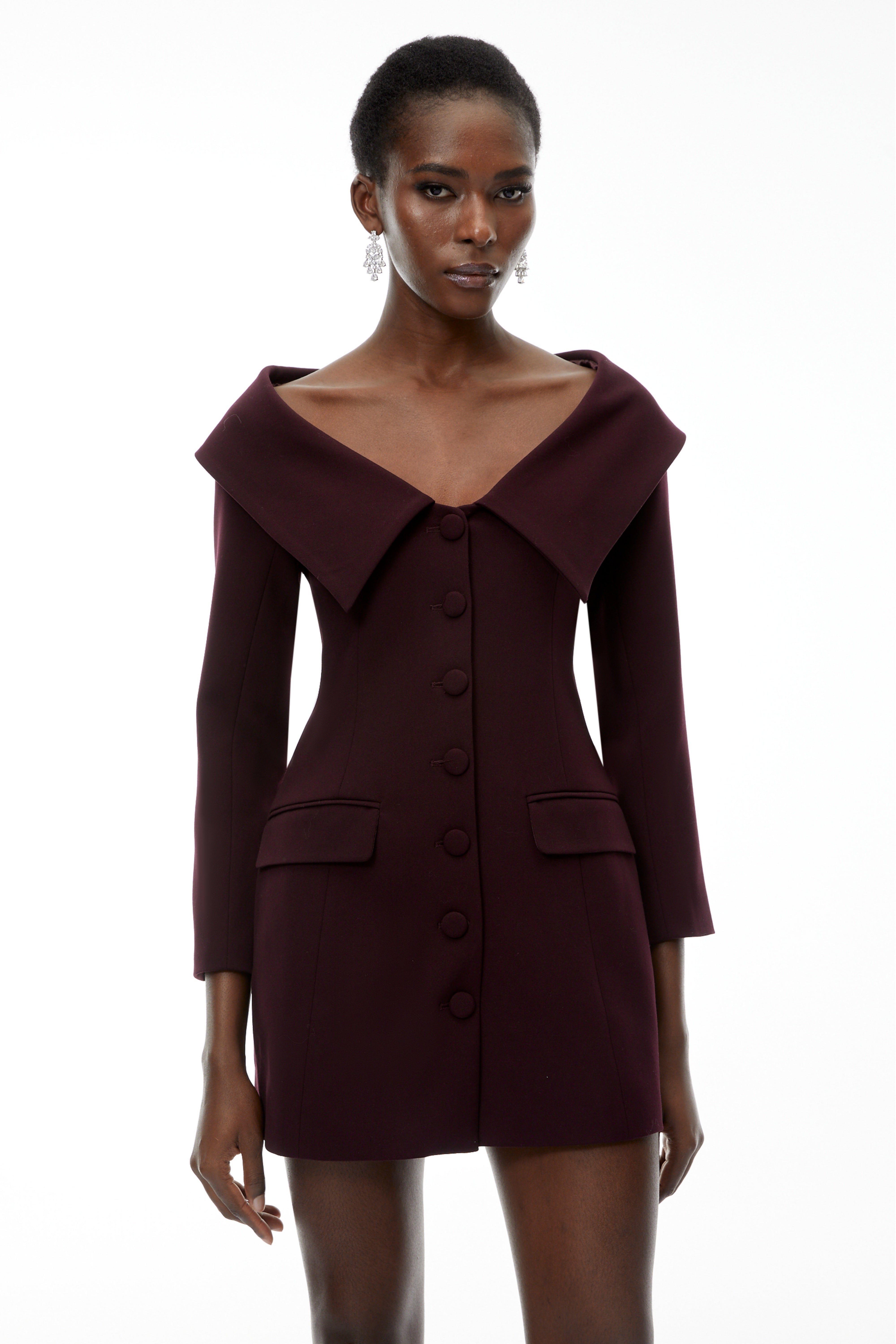 Seraphina Purple Off Shoulder Mini Dress with Lapels