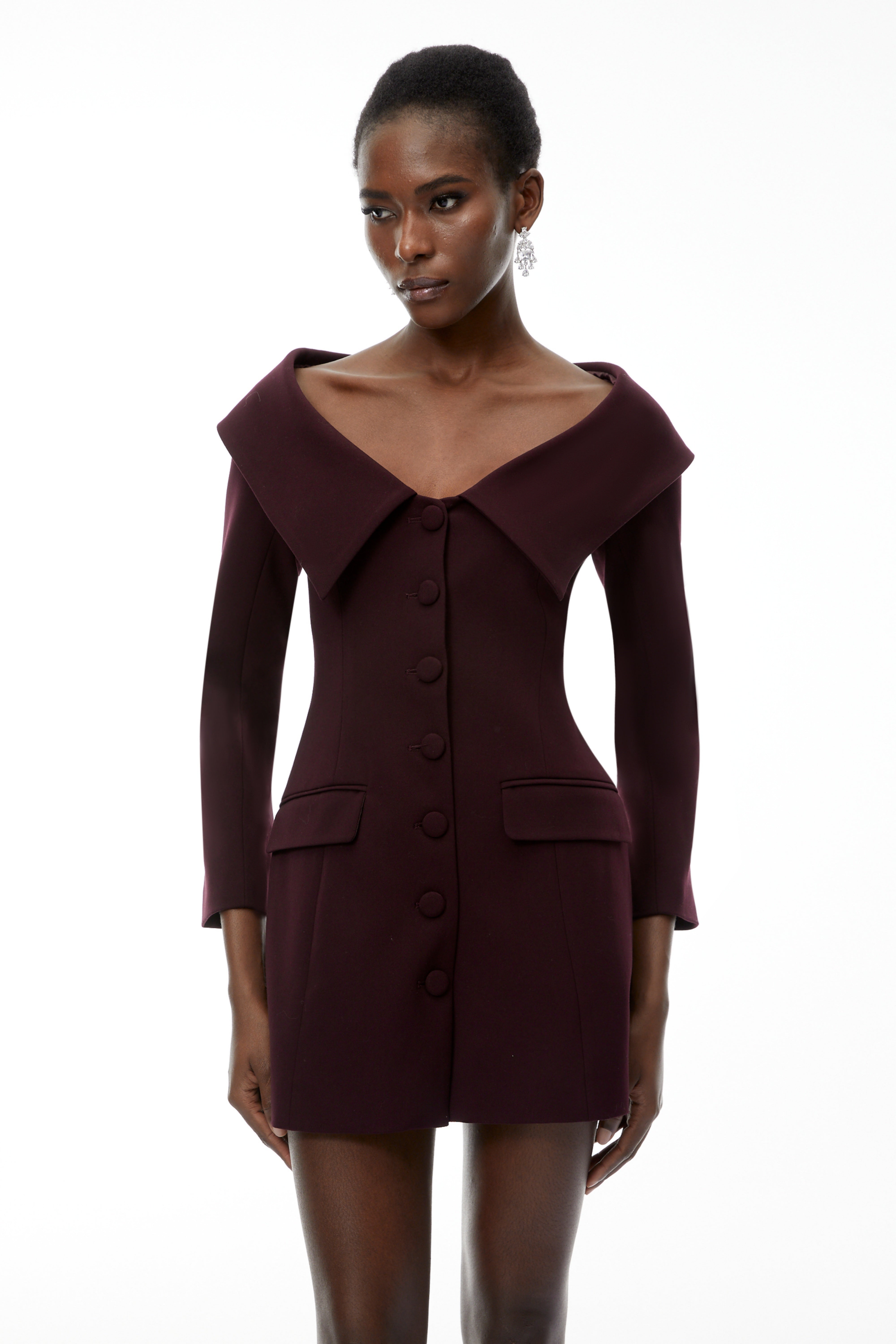 Seraphina Purple Off Shoulder Mini Dress with Lapels