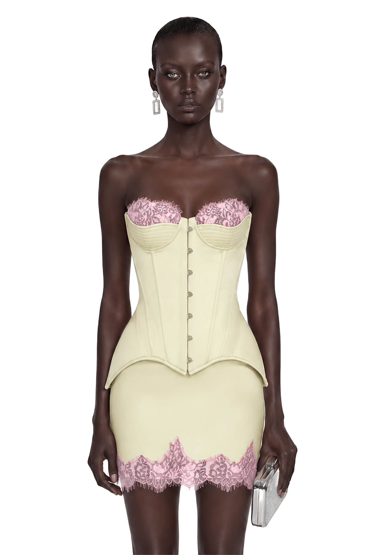sesilia nude top & skirt with lace trim
