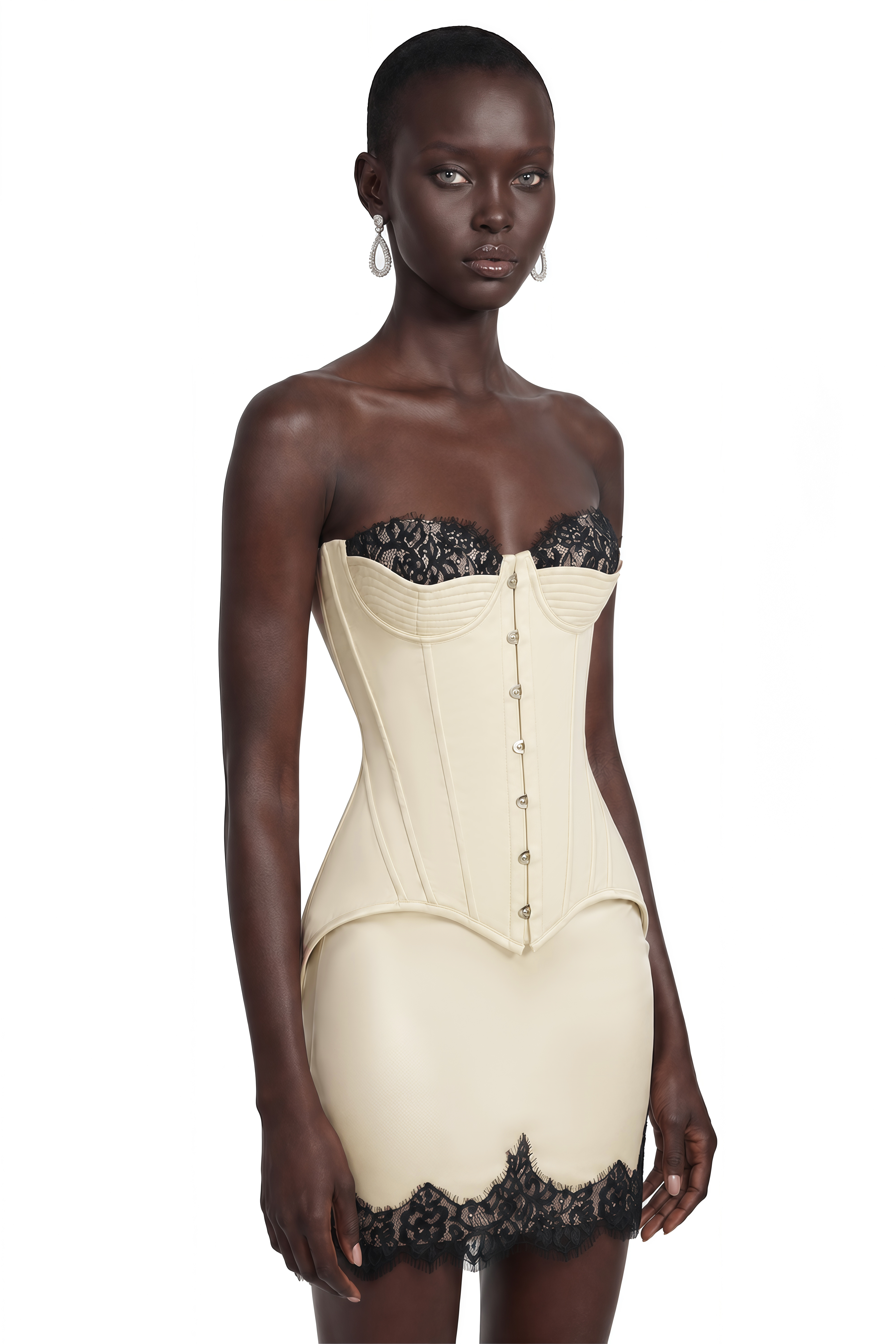Sesilia Nude Top & Skirt with Lace Trim