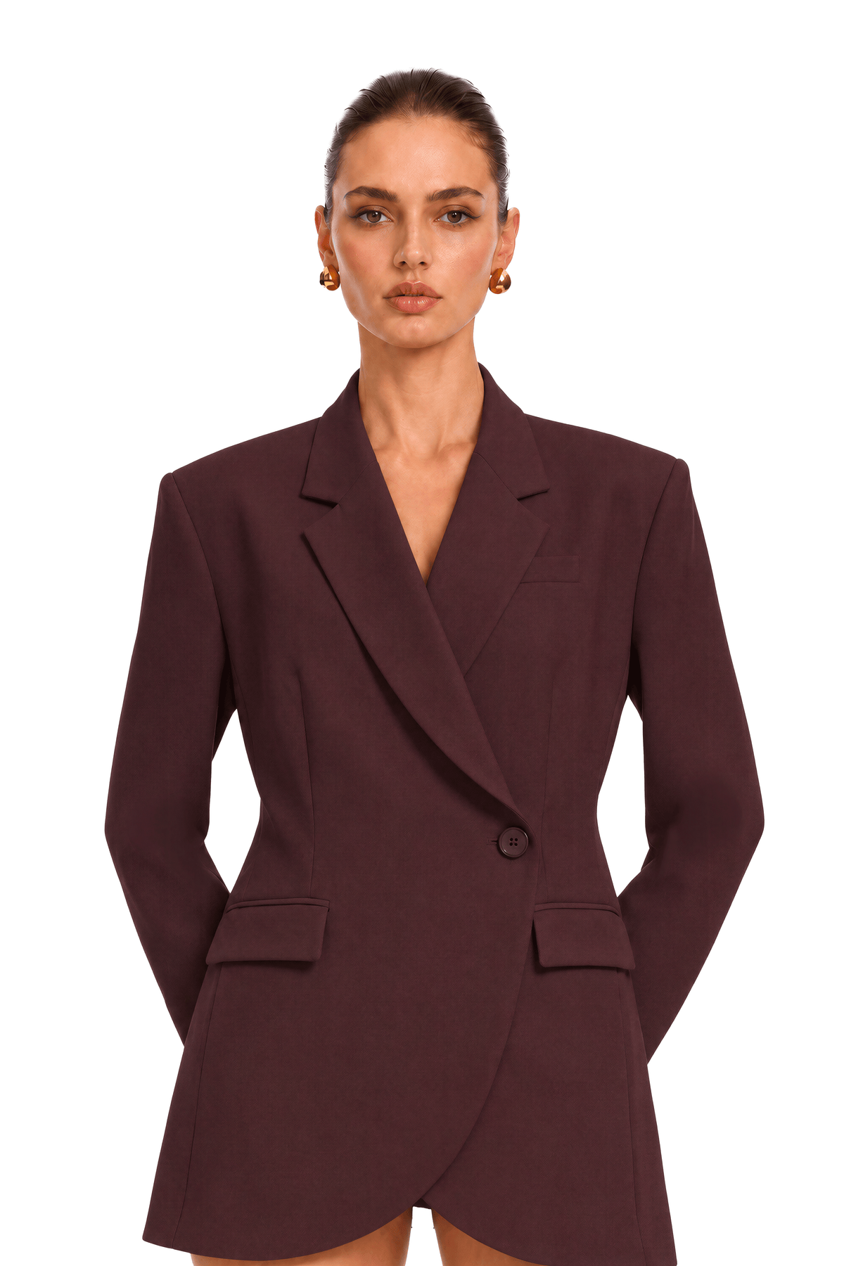 seyran burgundy structured blazer mini dress
