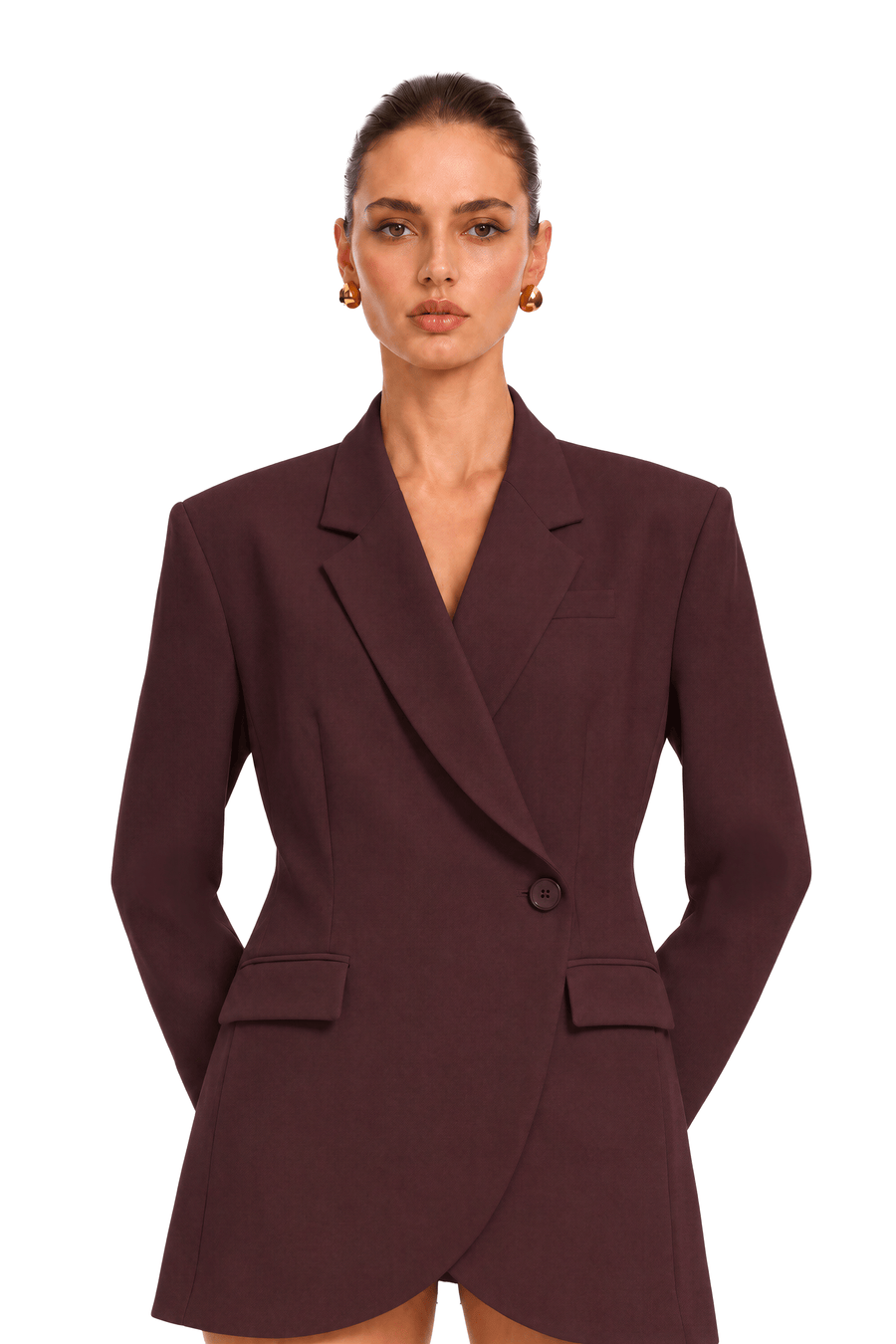 seyran burgundy structured blazer mini dress