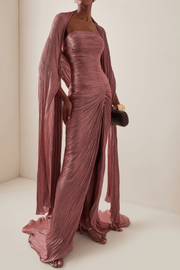 Shifra Pink Asymmetrical Cape Maxi Dress
