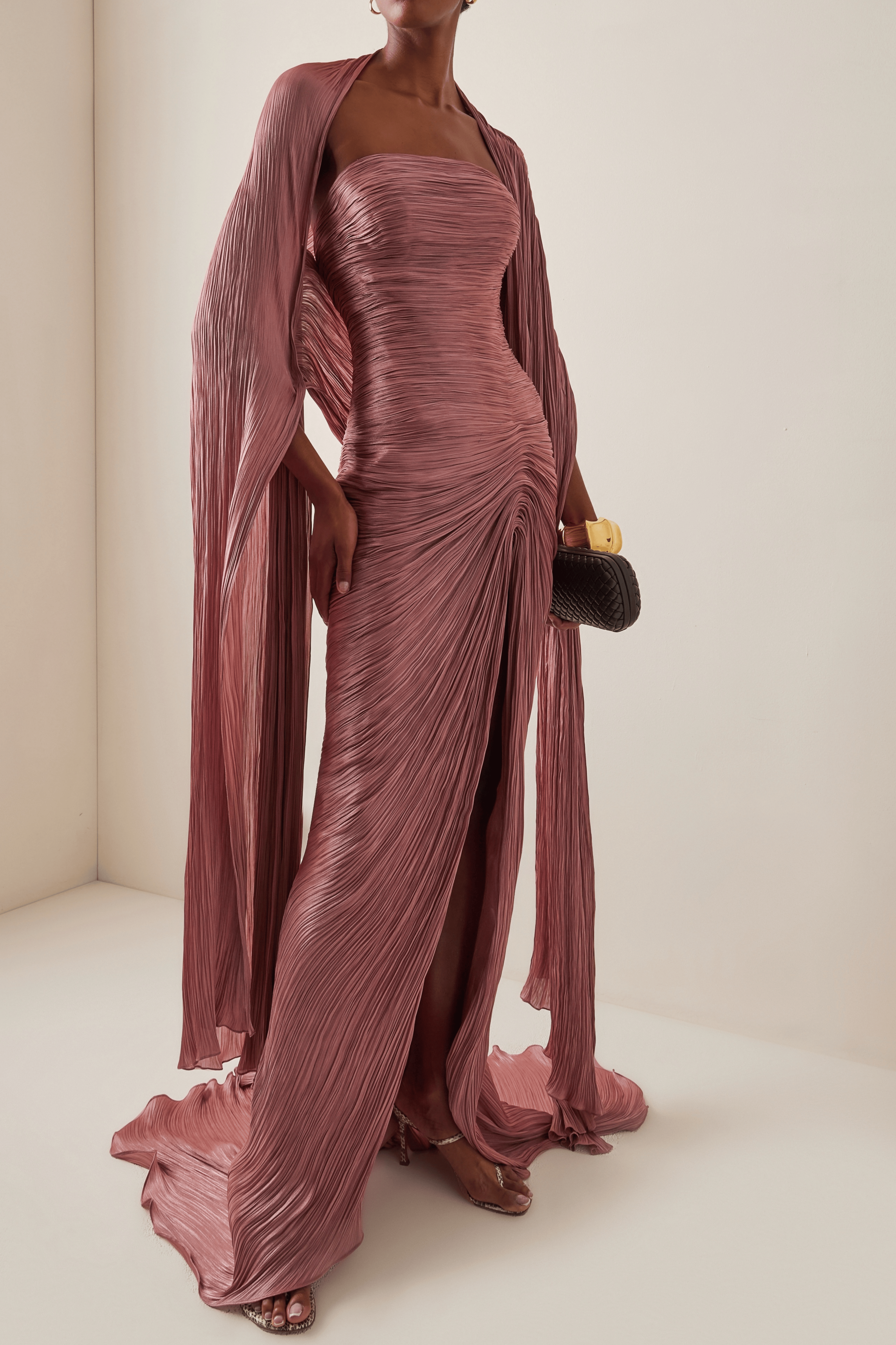 Shifra Pink Asymmetrical Cape Maxi Dress
