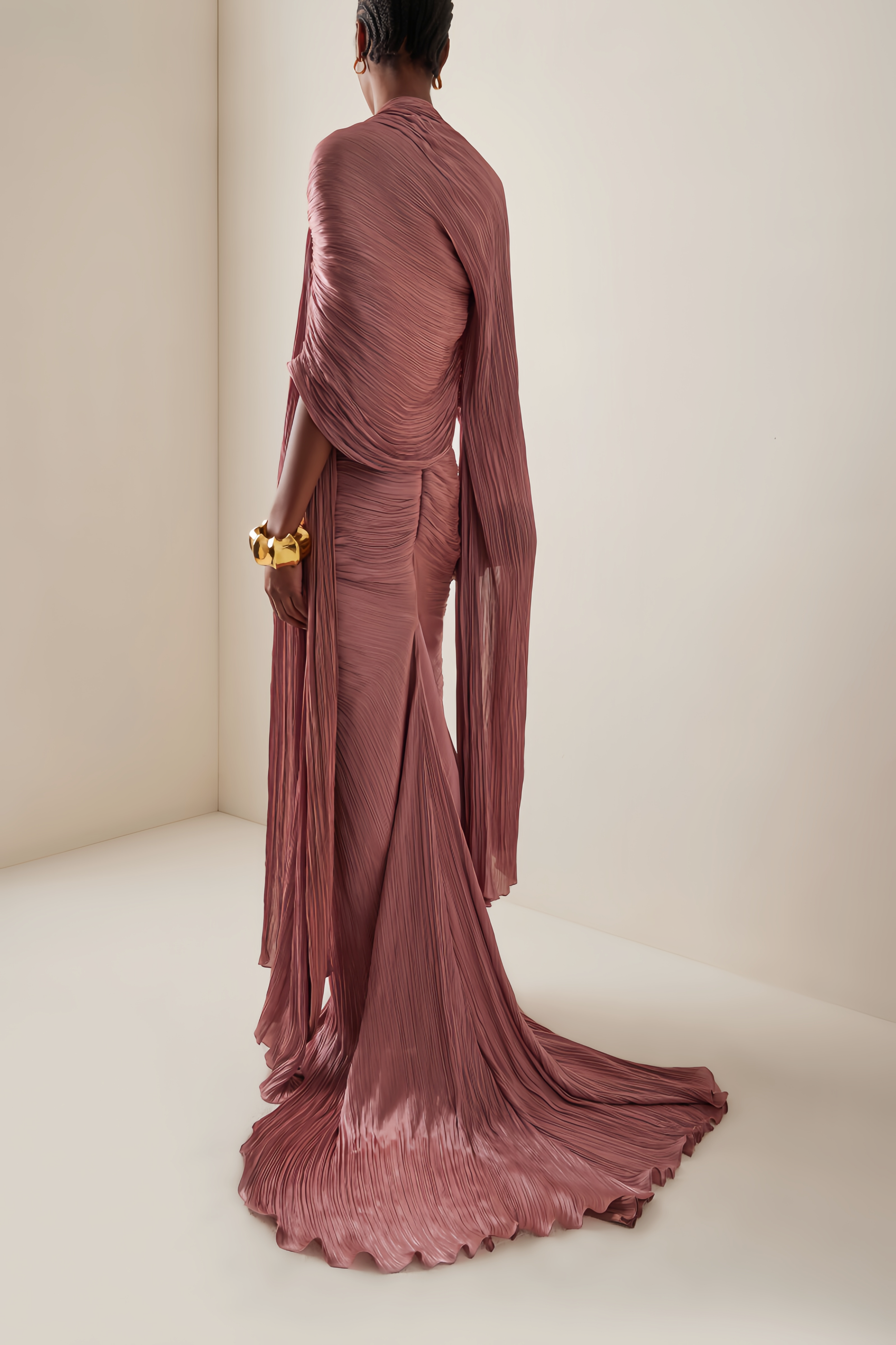 Shifra Pink Asymmetrical Cape Maxi Dress