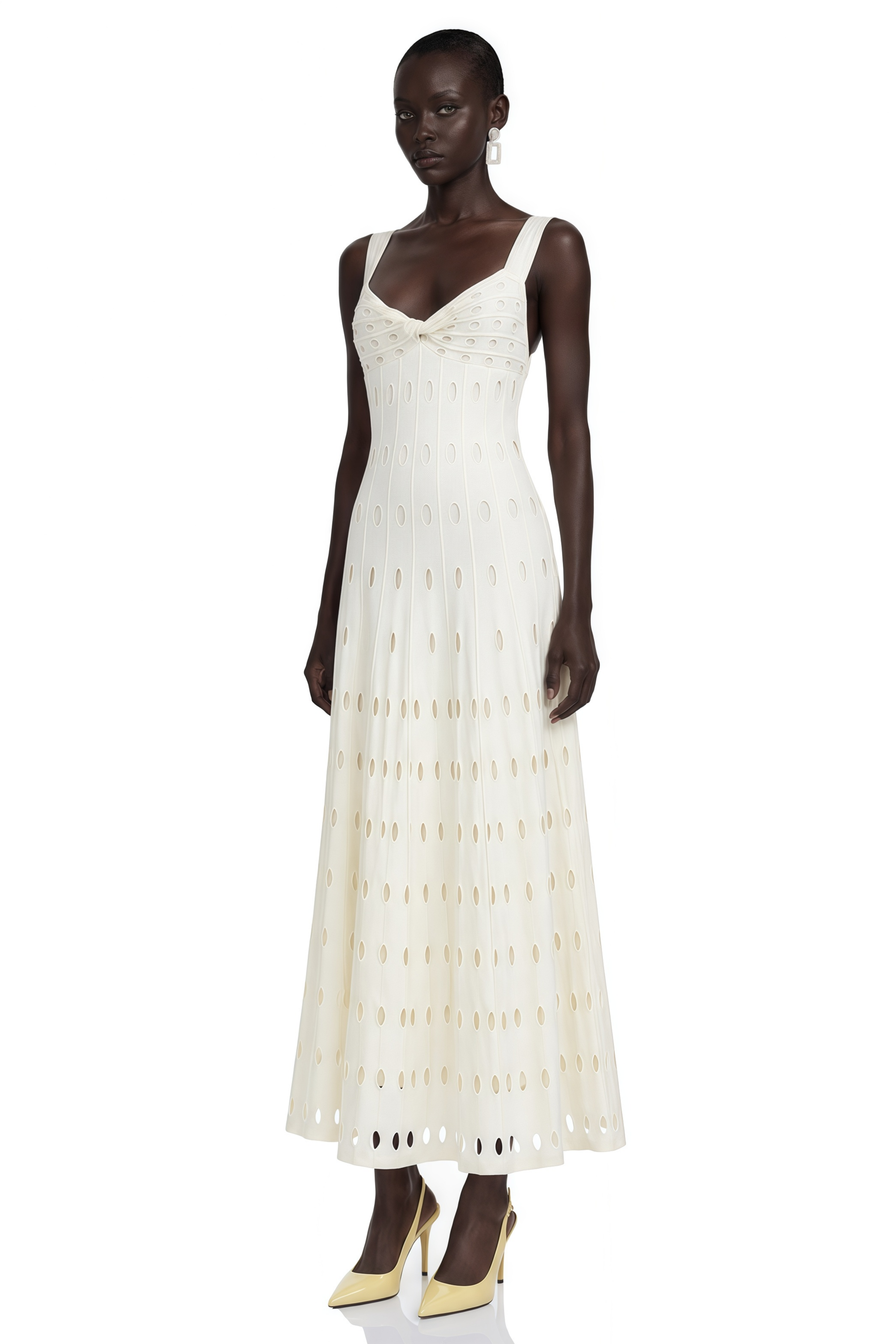 Shirley White Cut-Out Maxi Dress with Twist Front