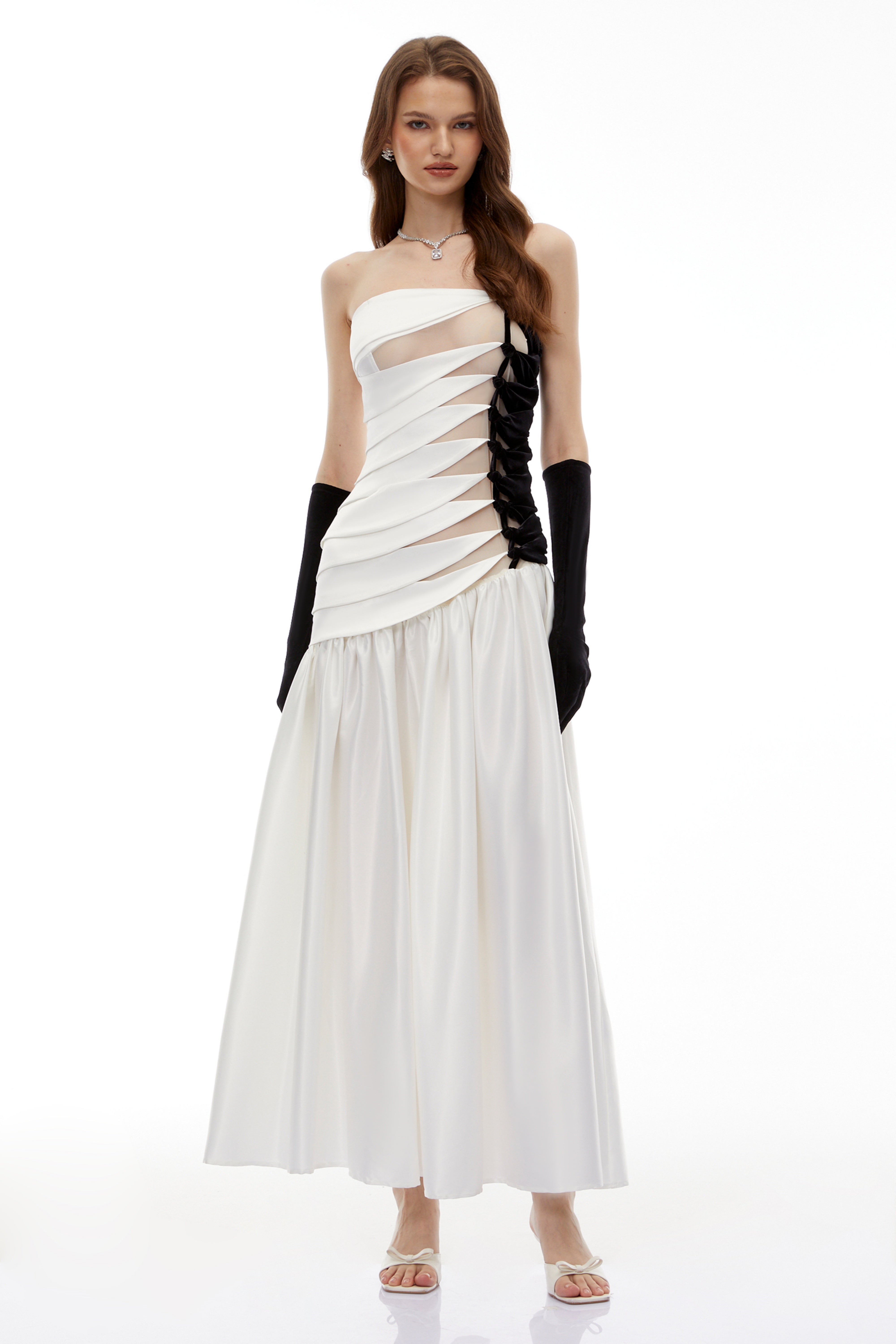 Sibylla White Twist Front Pleated Maxi Dress