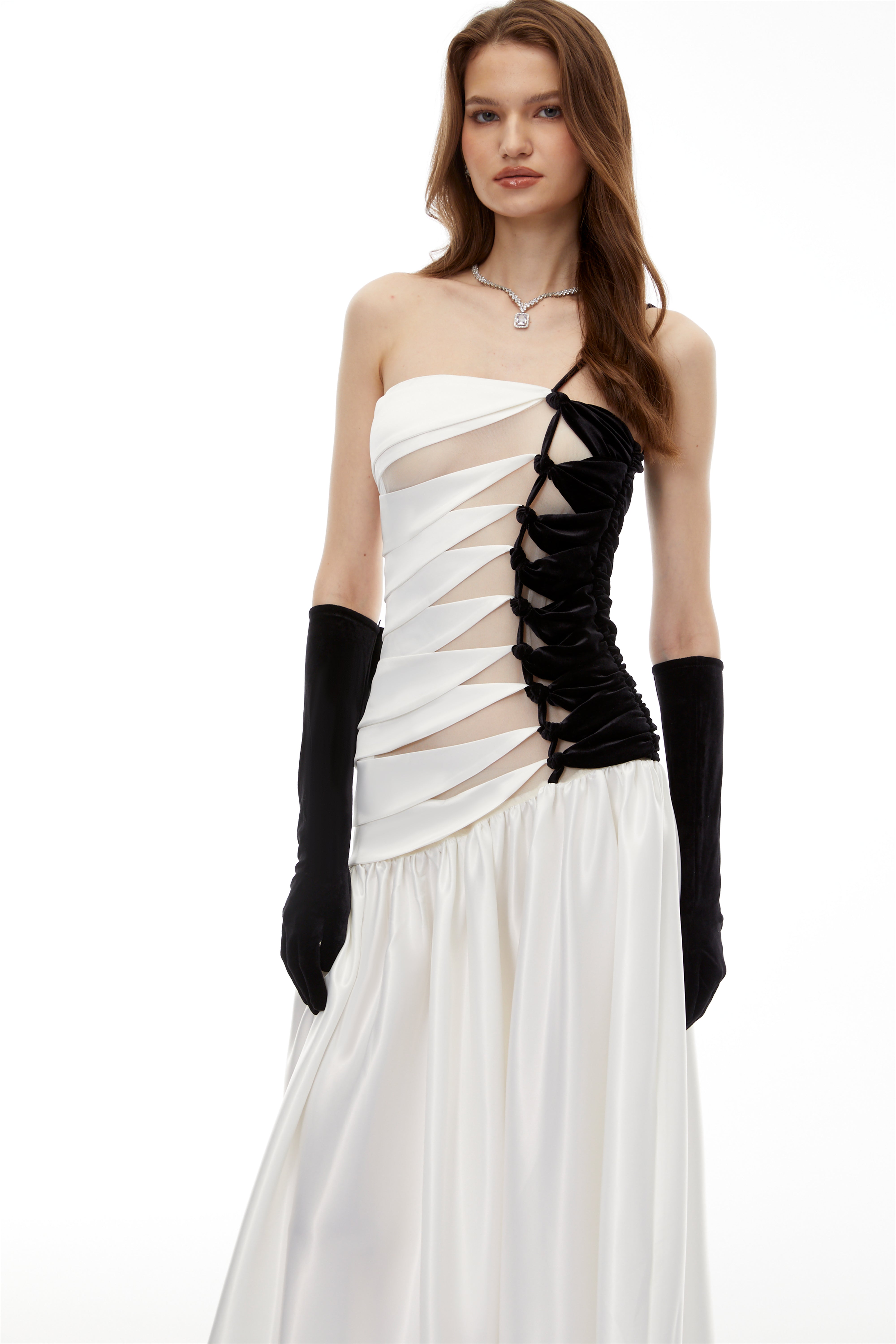 Sibylla White Twist Front Pleated Maxi Dress