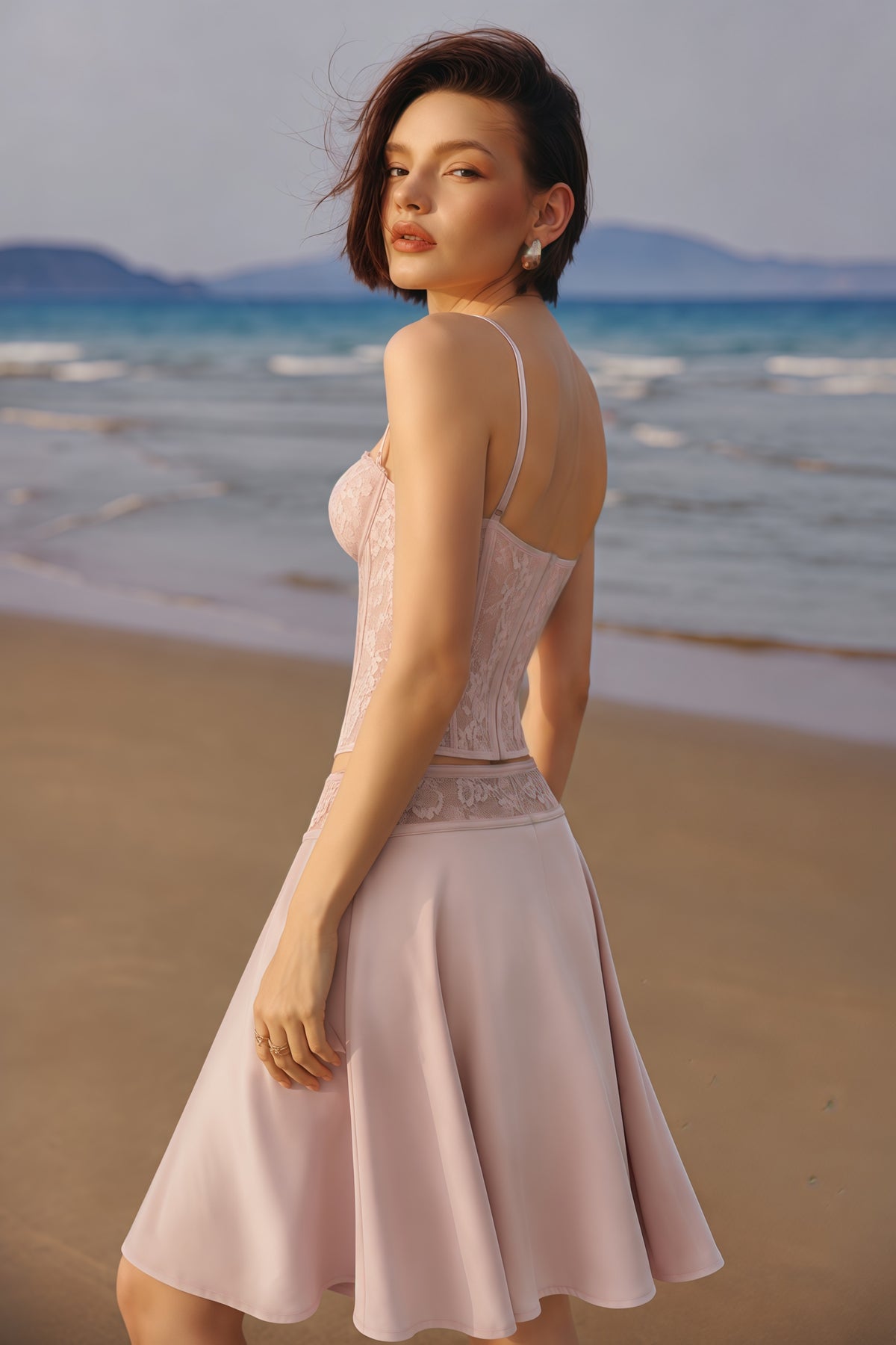 sieglinde pink sweetheart lace top & skirt set