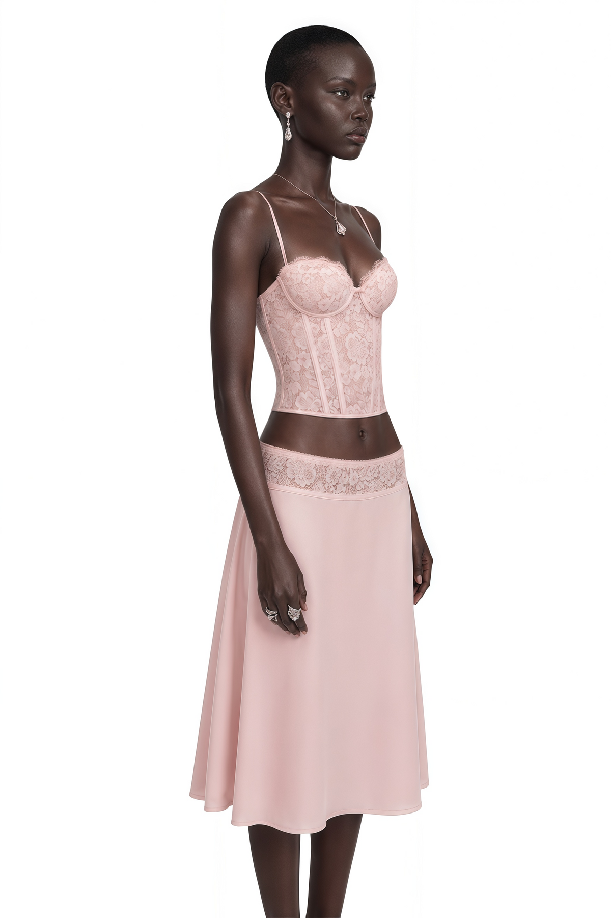 sieglinde pink sweetheart lace top & skirt set