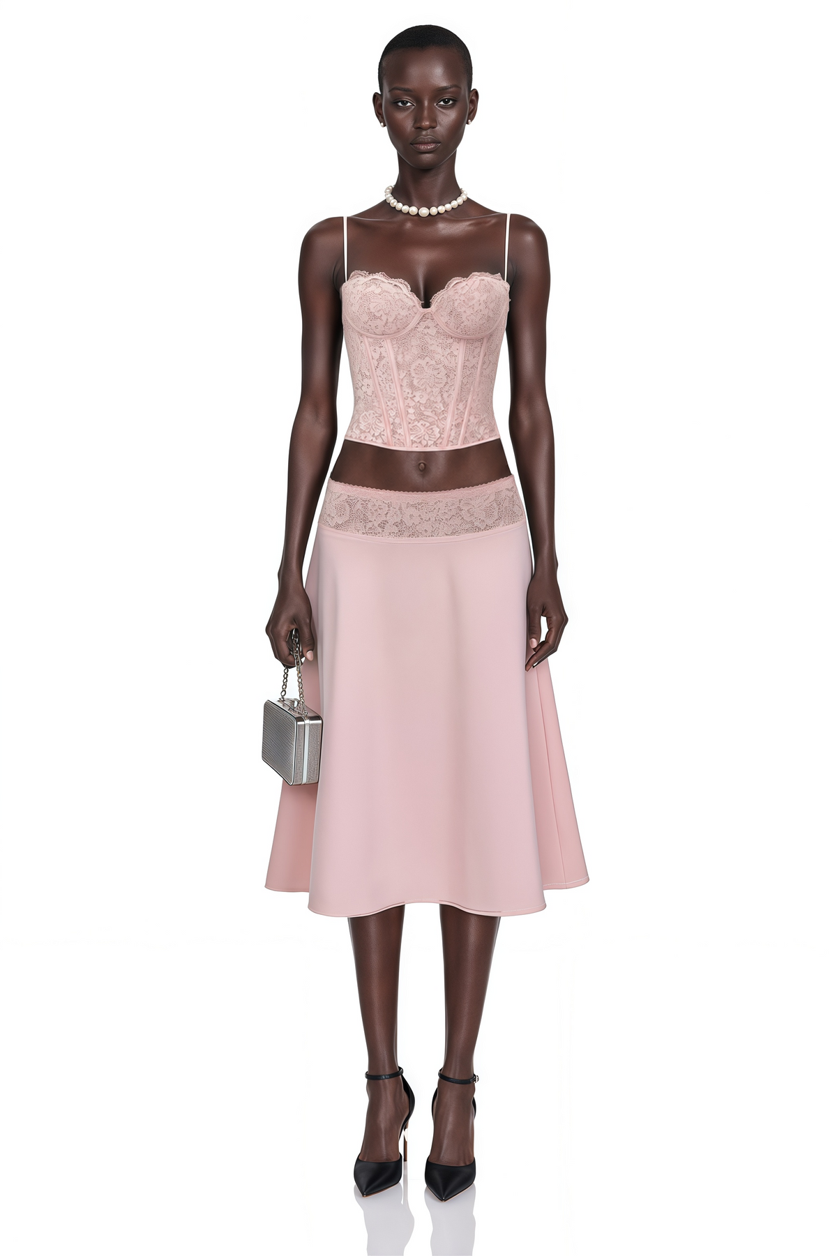 sieglinde pink sweetheart lace top & skirt set