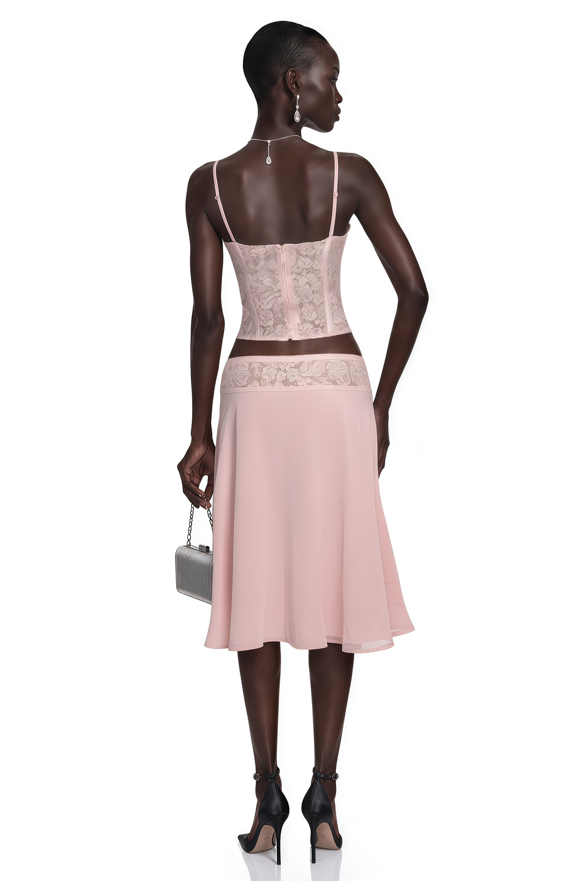 sieglinde pink sweetheart lace top & skirt set