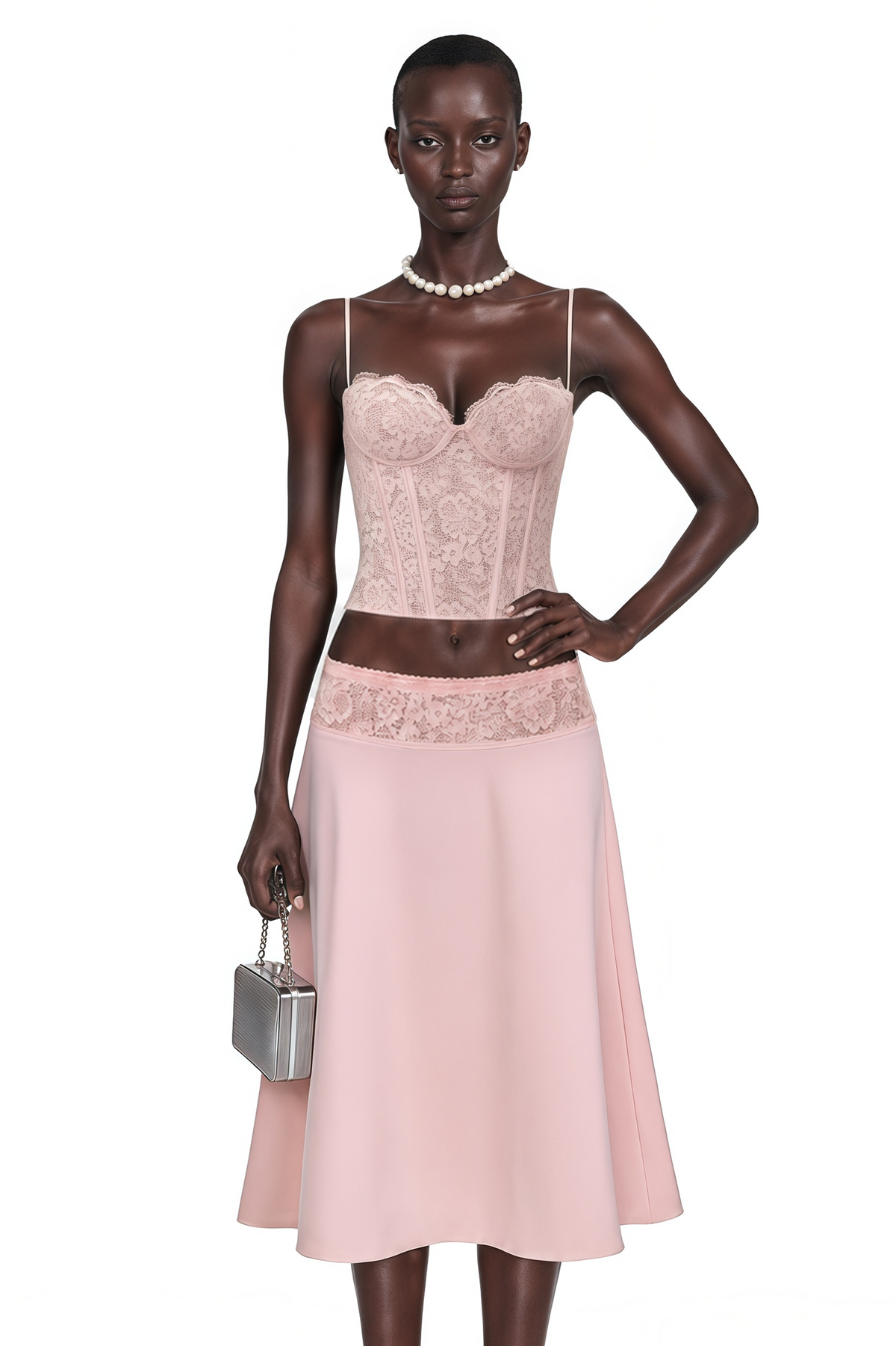 sieglinde pink sweetheart lace top & skirt set