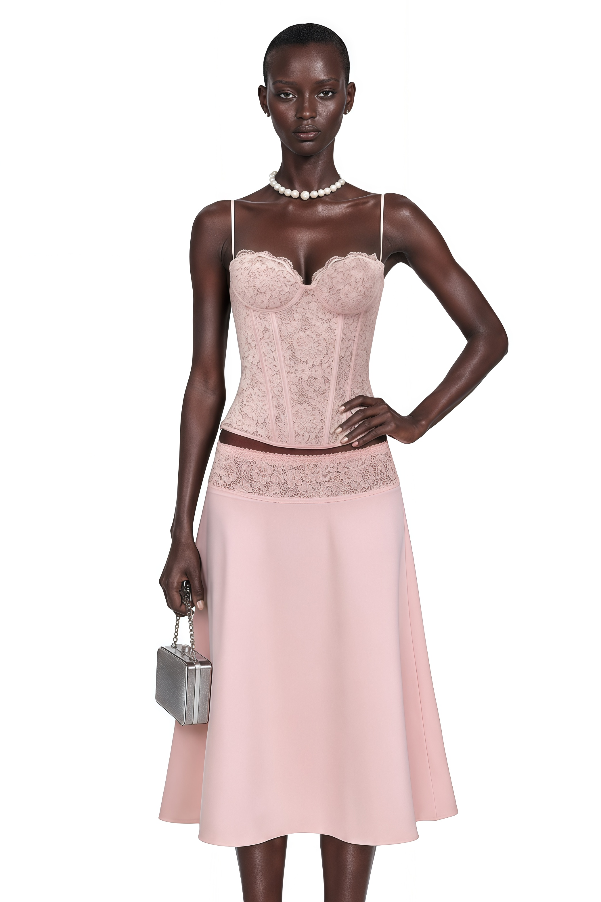 Sieglinde Pink Sweetheart Lace Top & Skirt Set