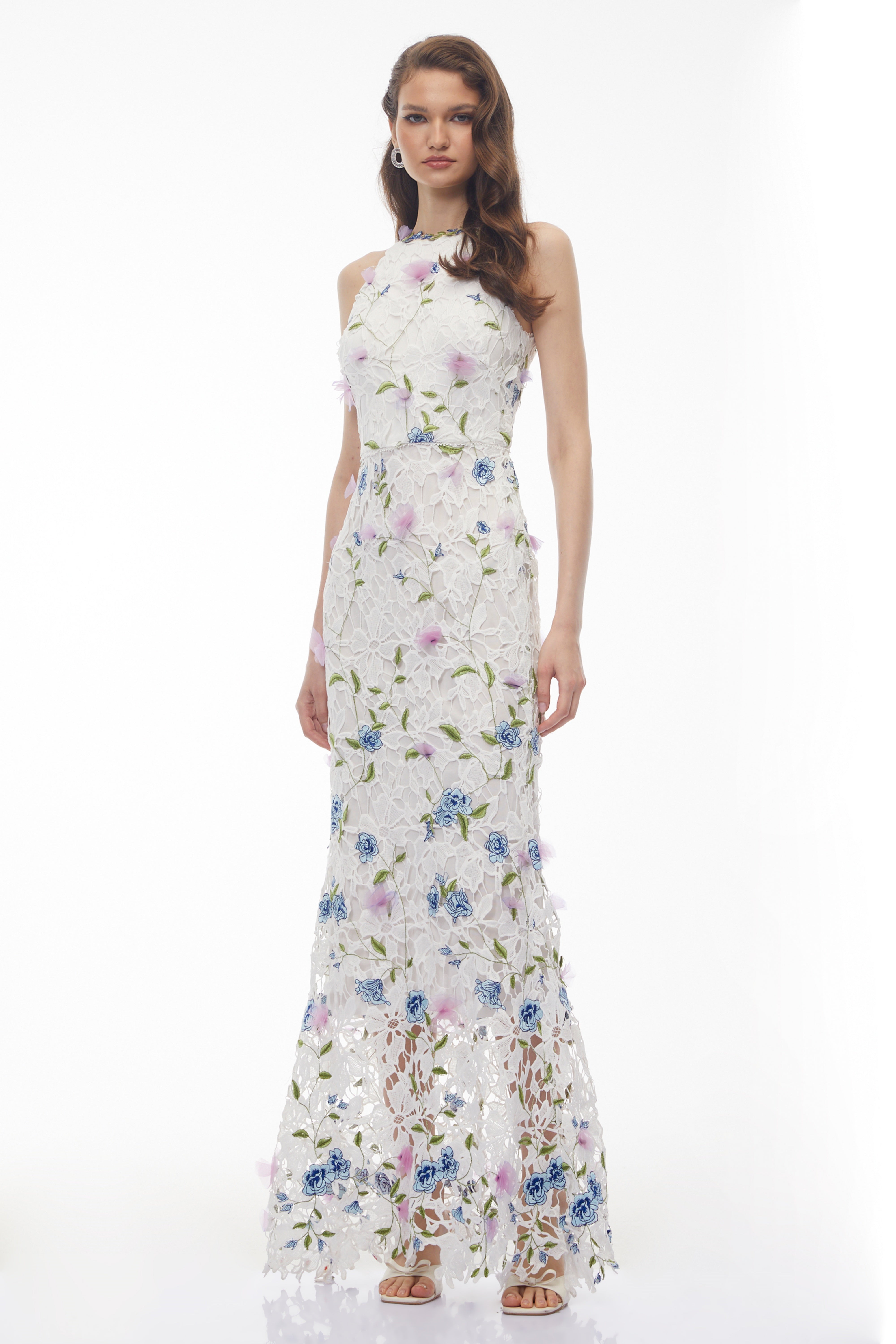Simcha White Floral Applique Maxi Dress