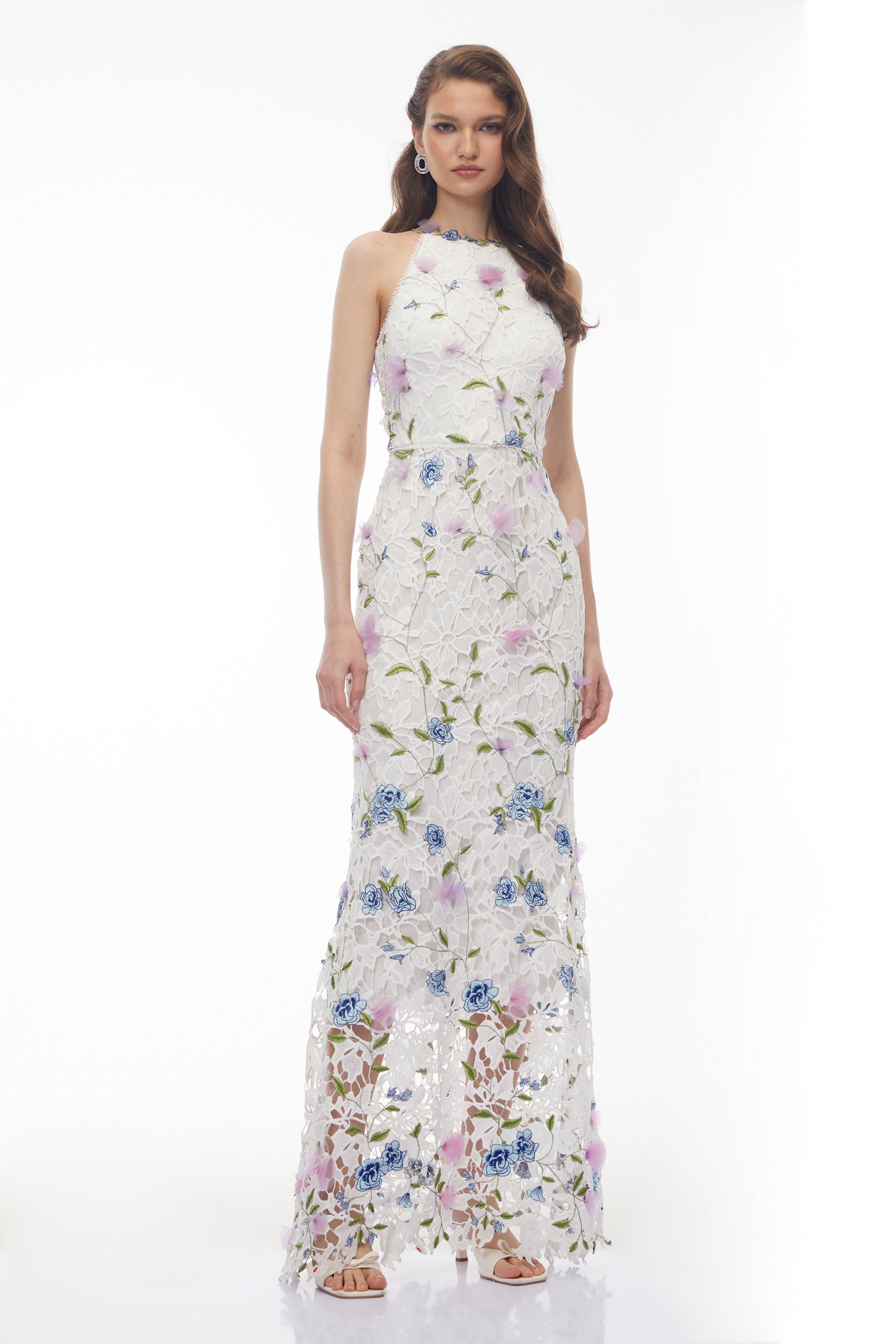 Simcha White Floral Applique Maxi Dress