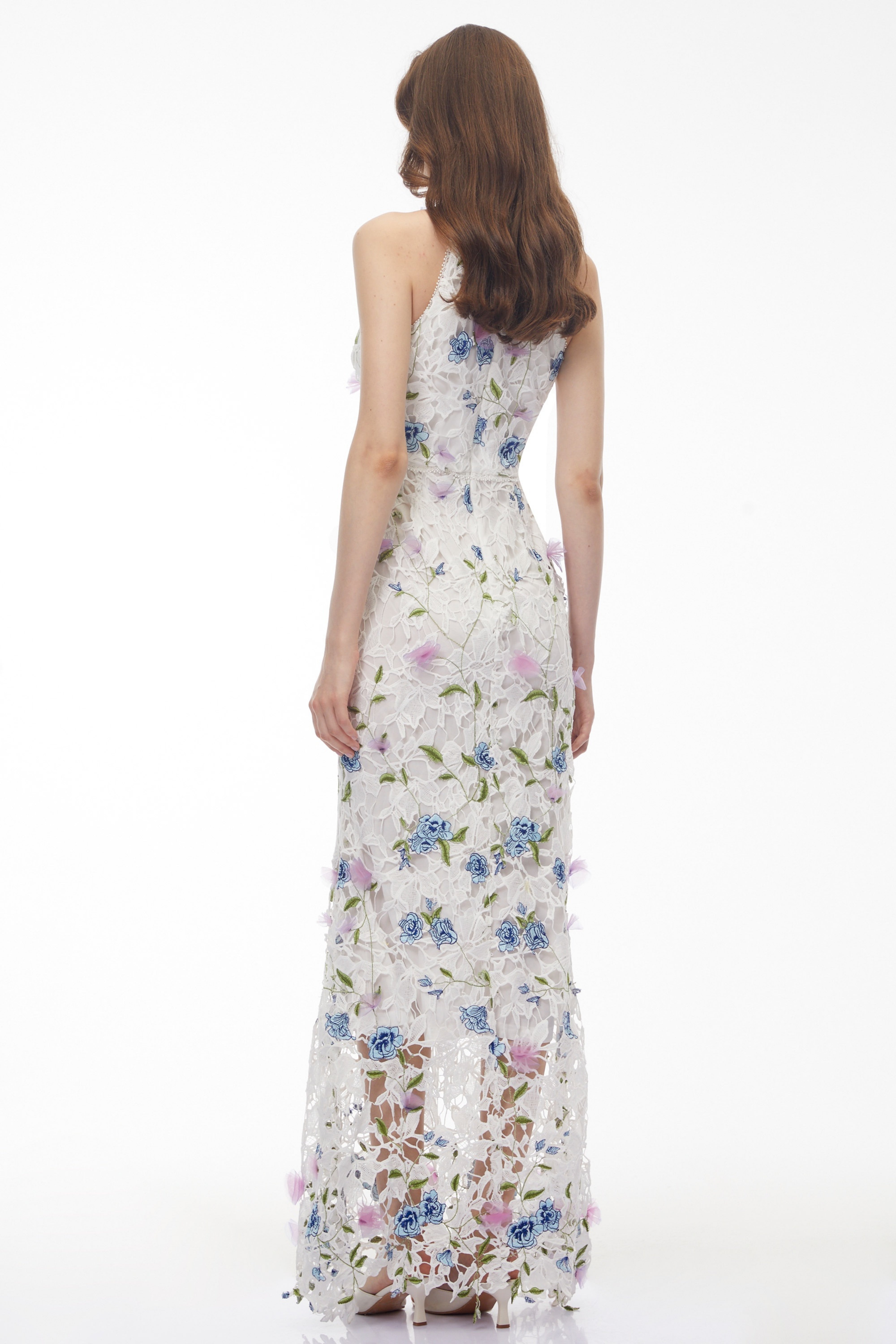 Simcha White Floral Applique Maxi Dress
